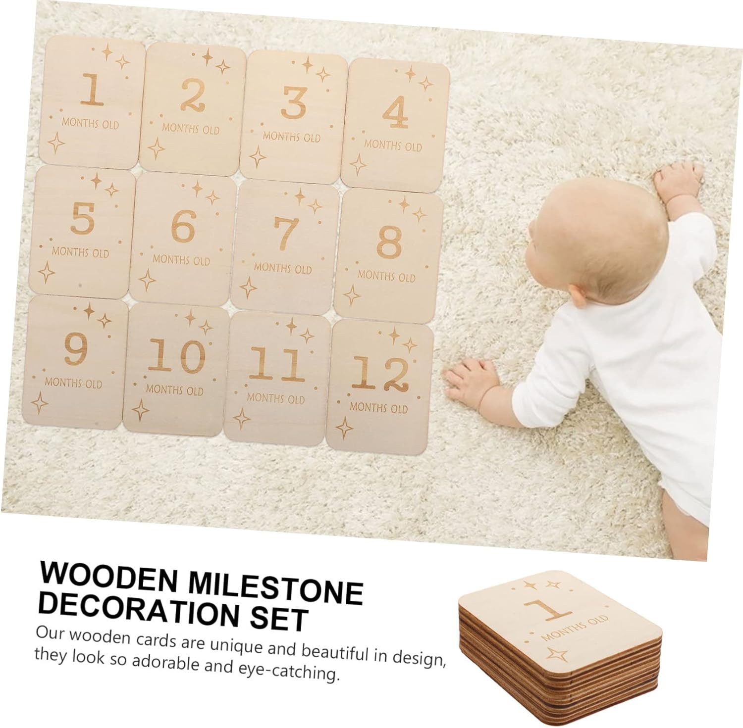 Kisangel 12Pcs Milestone Marker Newborn Growth Cards for Monthly Announcements Cute Photo Props Memorable Milestone Slices for First Year Documenting image number 2