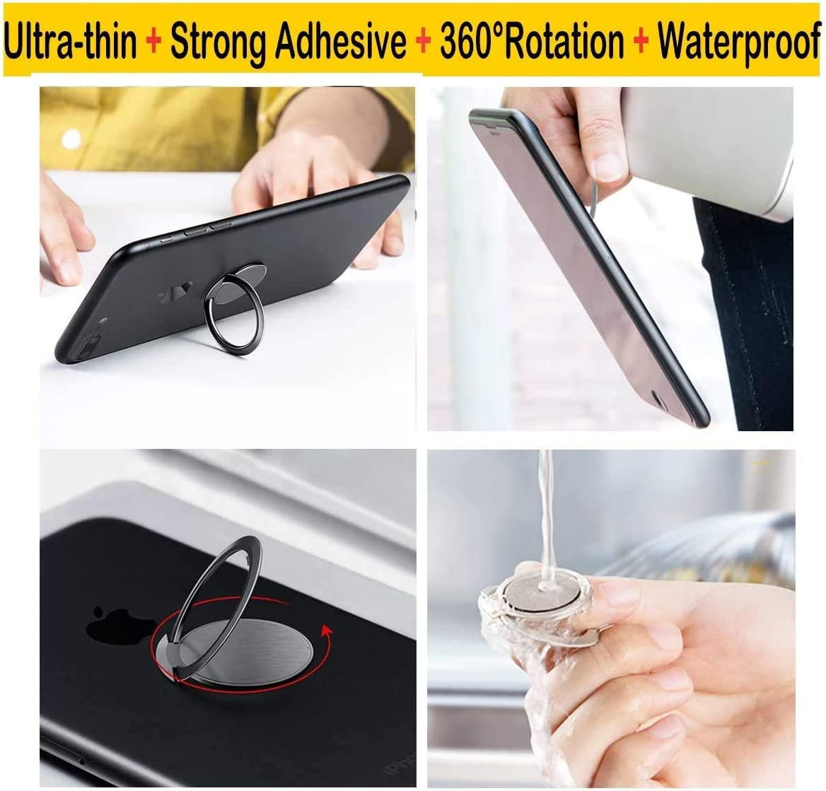 Cell Phone Grip, T Tersely 4 Pack Phone Ring Holder Finger Kickstand, Foldable Metal Cell Phone Rings Gripper Stand,Finger Grip Stand 180&deg; Rotation Ring Holder for Iphone Samsung & Other Phones image number 5