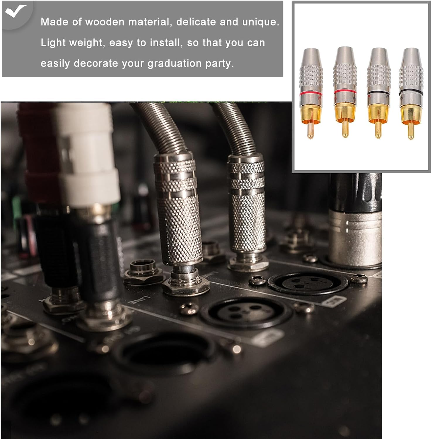 FONDOTIN 4Pcs Gold-Plated Male Audio Plug Connector Set Rings, AV Cable Repair Ends for Professional Speaker and Hi-Fi Audio Systems in Home Theater image number 1