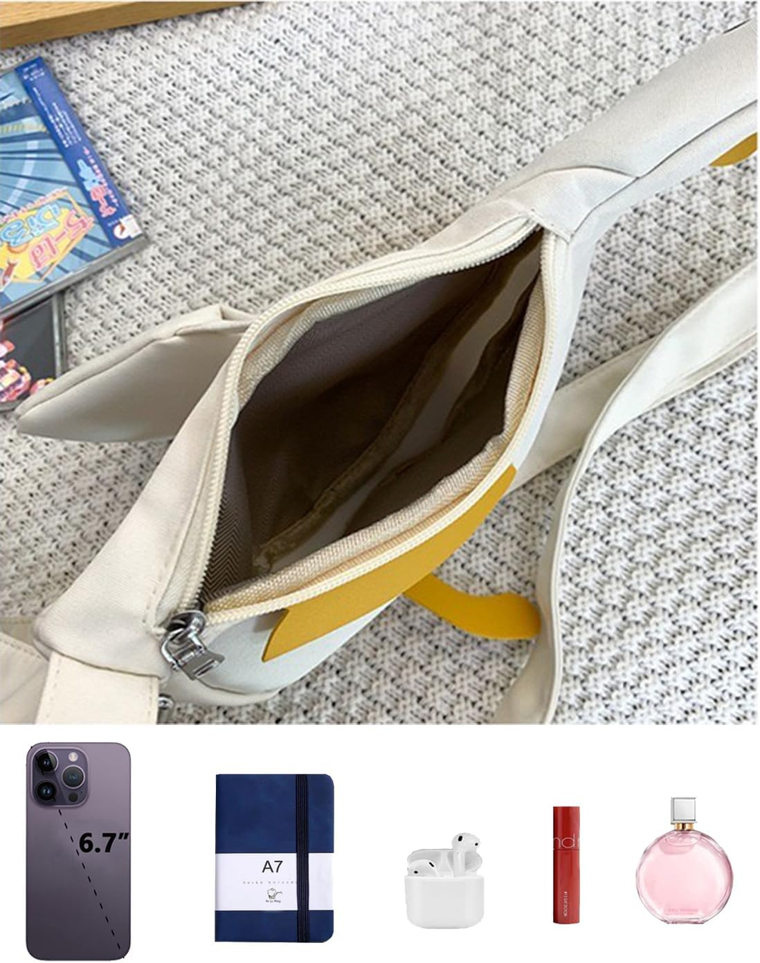 Kawaii Purse, Cute Duck Crossbody Shoulder Bag, Novelty Messenger Purse for Girls Teens Women with Pins Gifts image number 6