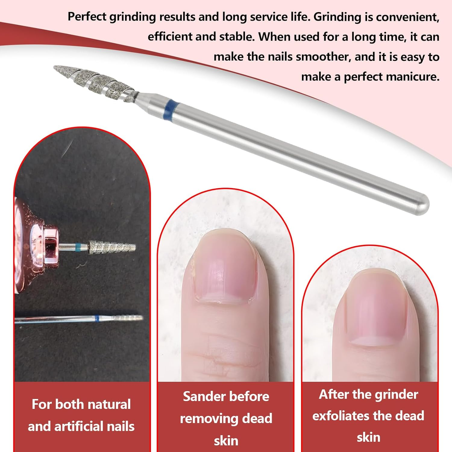 Ecsing 3Pcs 3/32 Inch Multi-Function Nail Drill Bit with Diamond Spiral Grooves Nail Cutter Attachments Suitable for Most Electric Rechargeable Nail Clippers image number 5