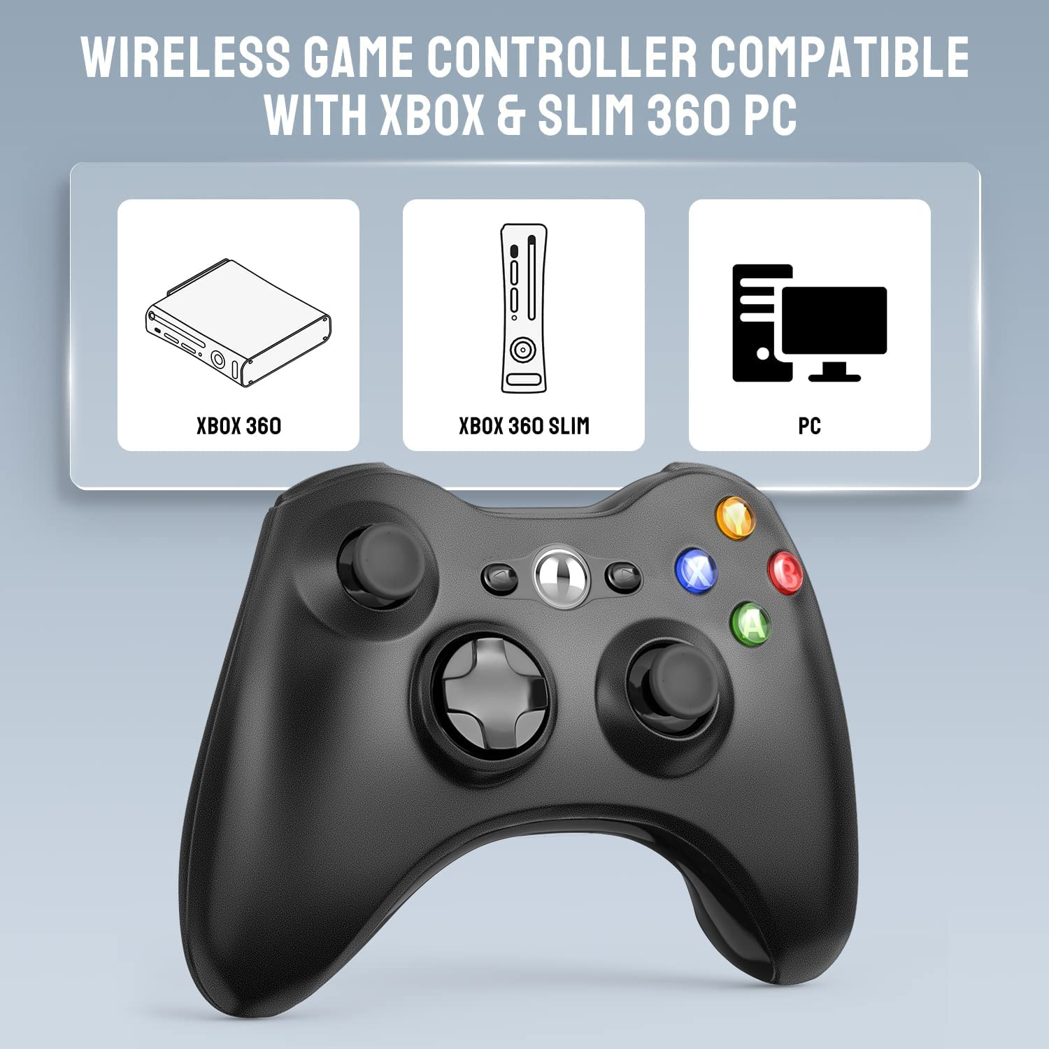 Wireless Controller for Xbox 360, Astarry 2.4GHZ Game Controller Gamepad Joystick for Xbox & Slim 360 PC Windows 7, 8, 10 (Black) image number 6