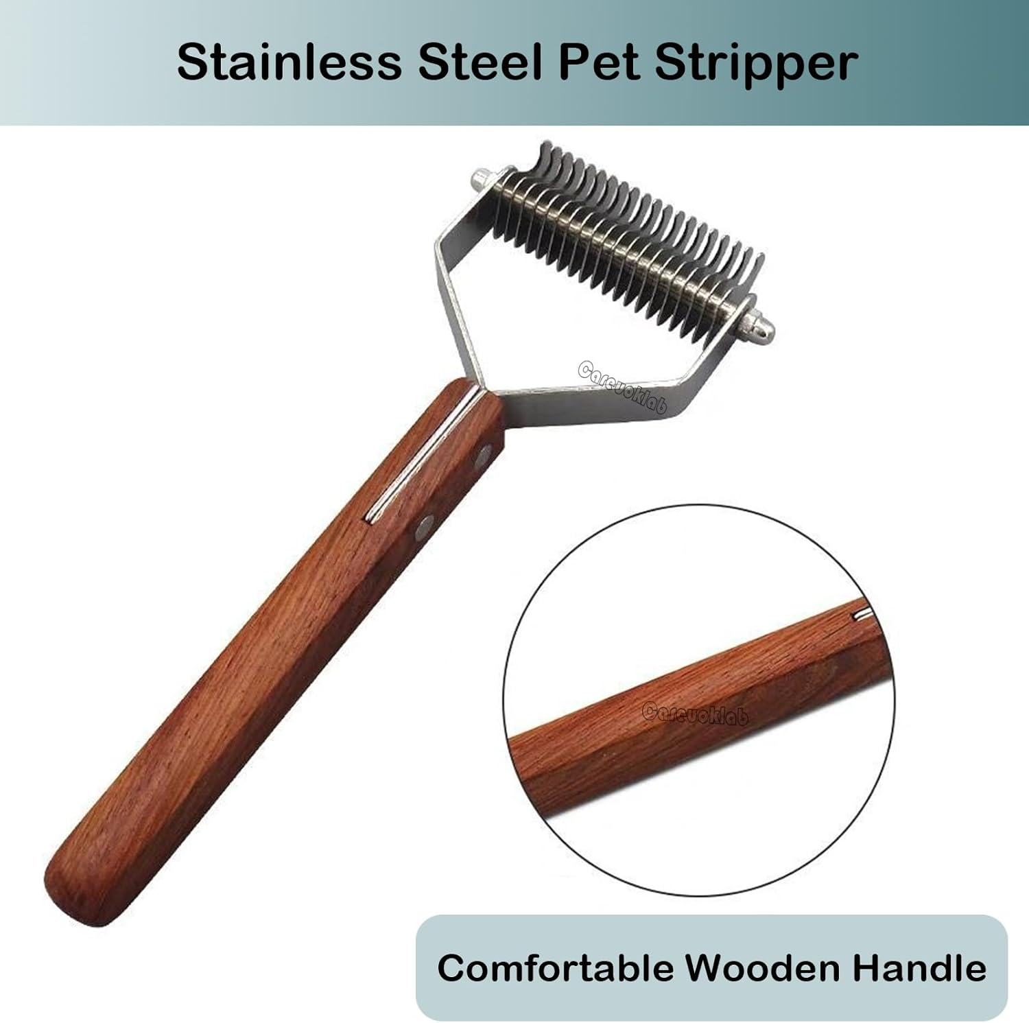Careuoklab 20-Blade Coat King Rake, Undercoat Grooming Rake, Dematting Stripper, Shedding Tool for Medium to Large Dogs, Cats, Stainless Steel Combines with Solid Wooden Handle image number 5