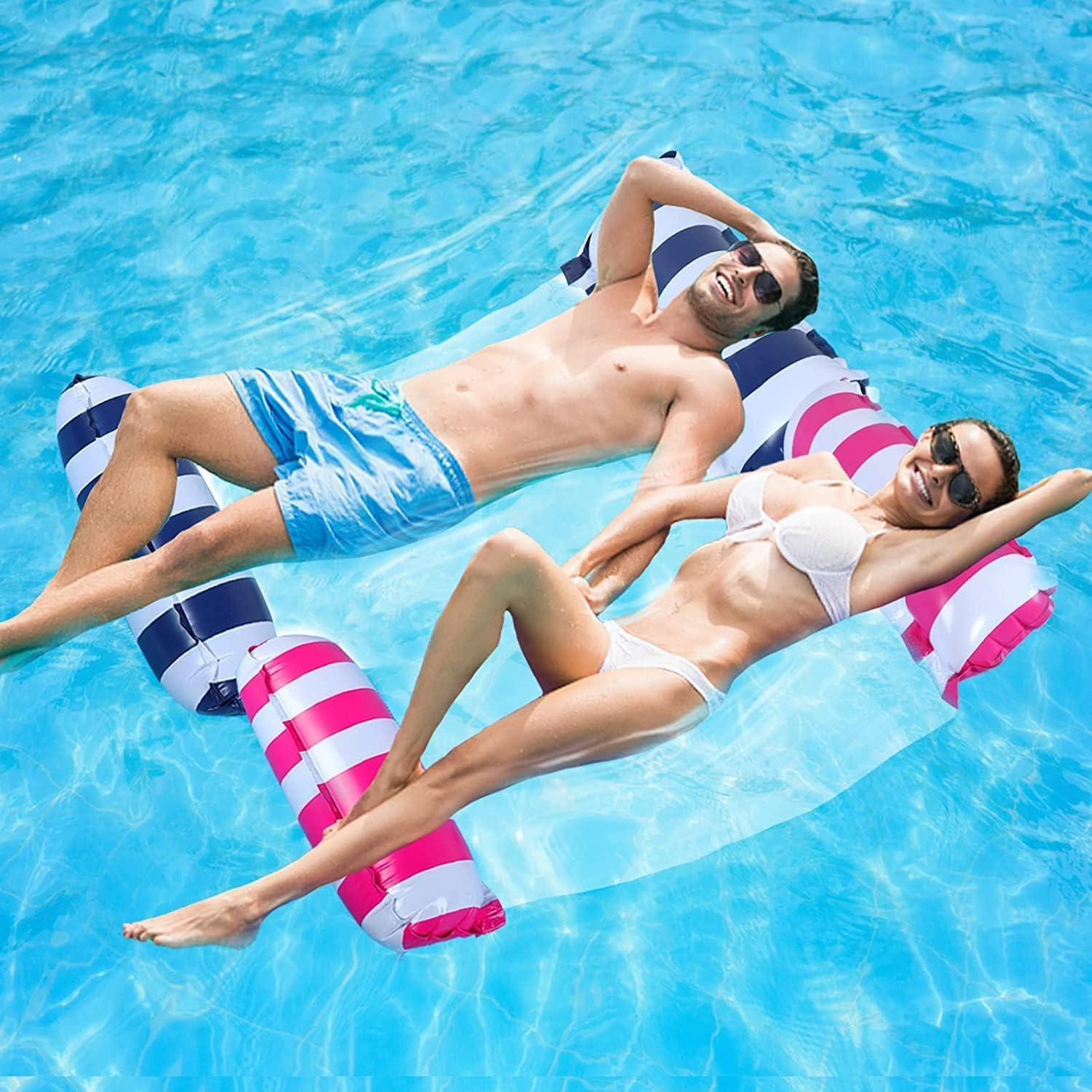Inflatable Pool Floats Adult Size Water Hammock Pack of 2,Floats for Swimming Pool,Multi-Purpose Pool Floating Toys,Pool Rafts Lounge Chairs Floaties,For Adults Vacation Fun and Rest (Blue+Red) image number 4