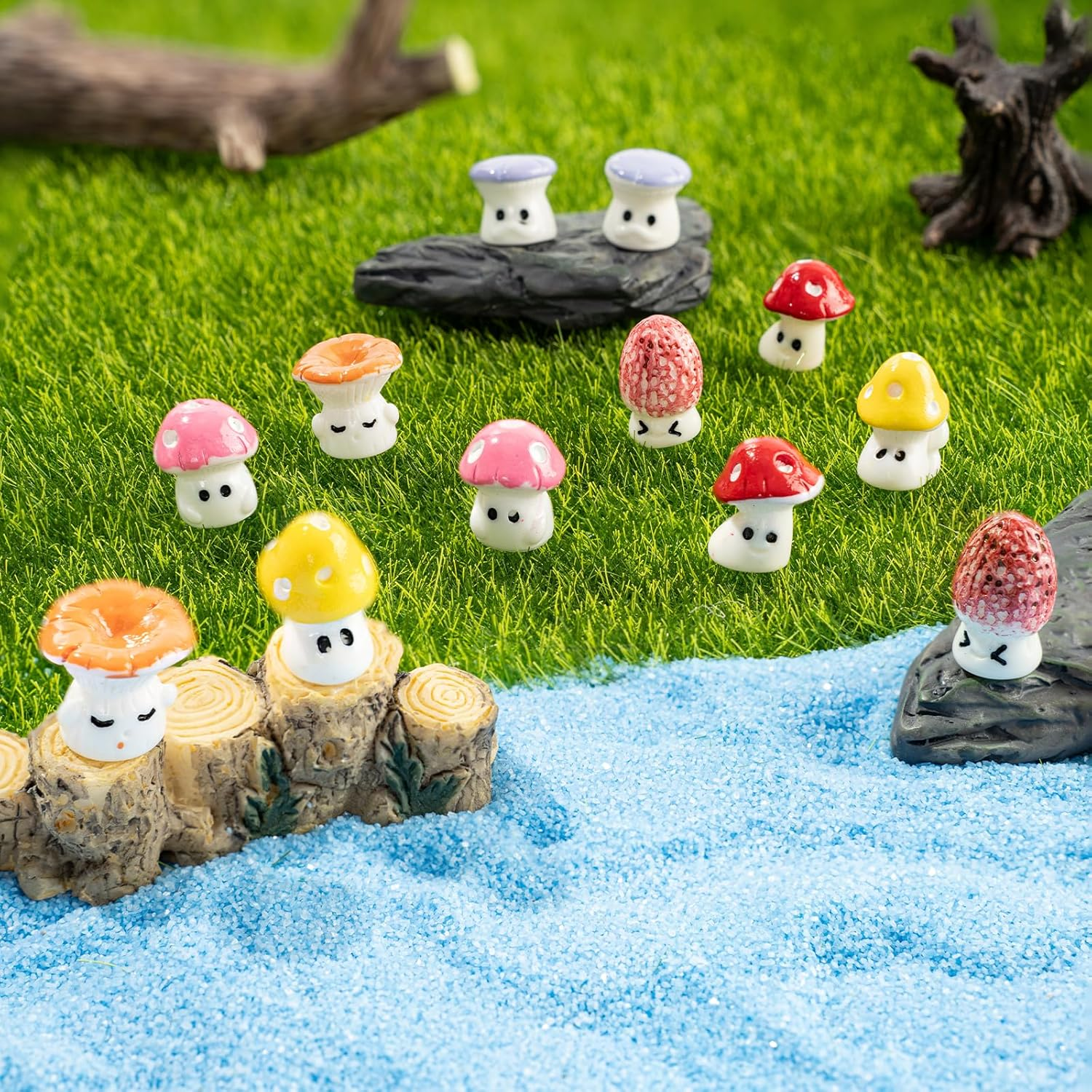 12PCS Mushroom Car Dashboard Decorations, Cute Mushroom Decor for Women Rear View Mirror Ornament Cute Car Decor Interior Dashboard Accessories for Home Office image number 5