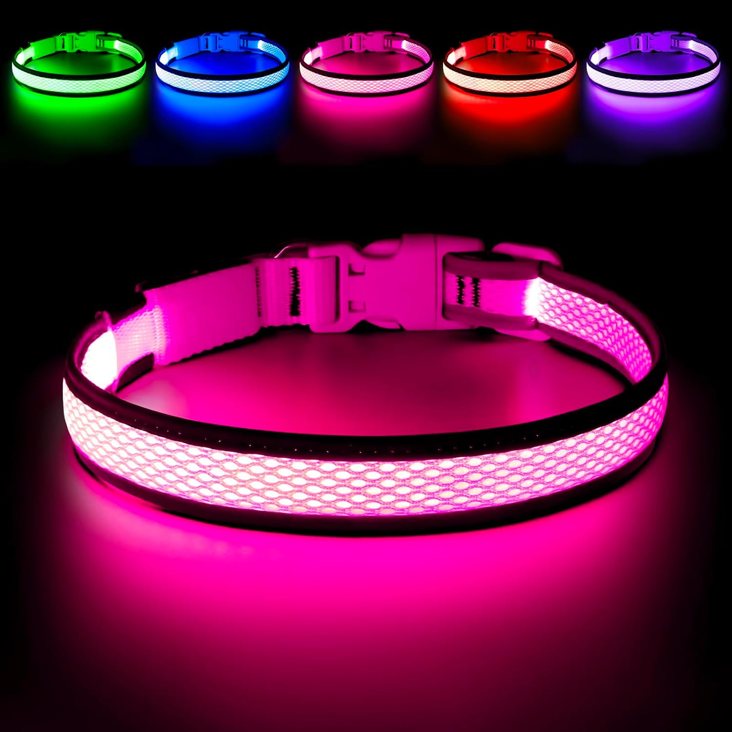 Higuard LED Dog Collar, USB Rechargeable Glowing Pet Collar Night Safety LED Light up with Nylon Webbing Perfect for Small, Medium, Large Dogs (Small Collar[8"-14" Inch / 20.3-35.5Cm], Candy Pink) image number 5