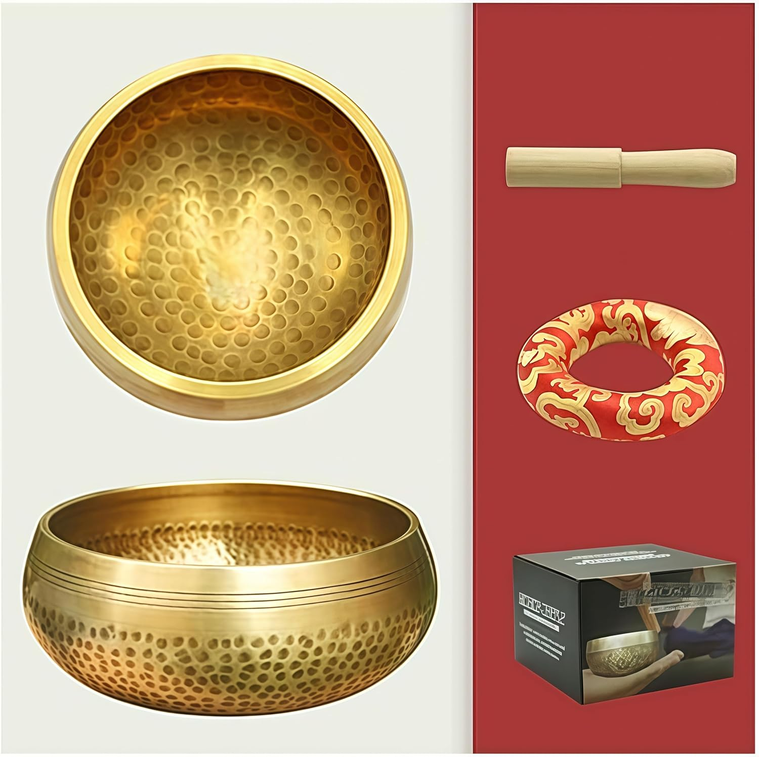 Tibetan Singing Bowl Set, Chakras Healing Bowl with Mallet and Silk Cushion,Handmade Singing Bowl for Yoga, Mindfulness, Healing, Meditation (3.15 Inches Diameter) image number 2