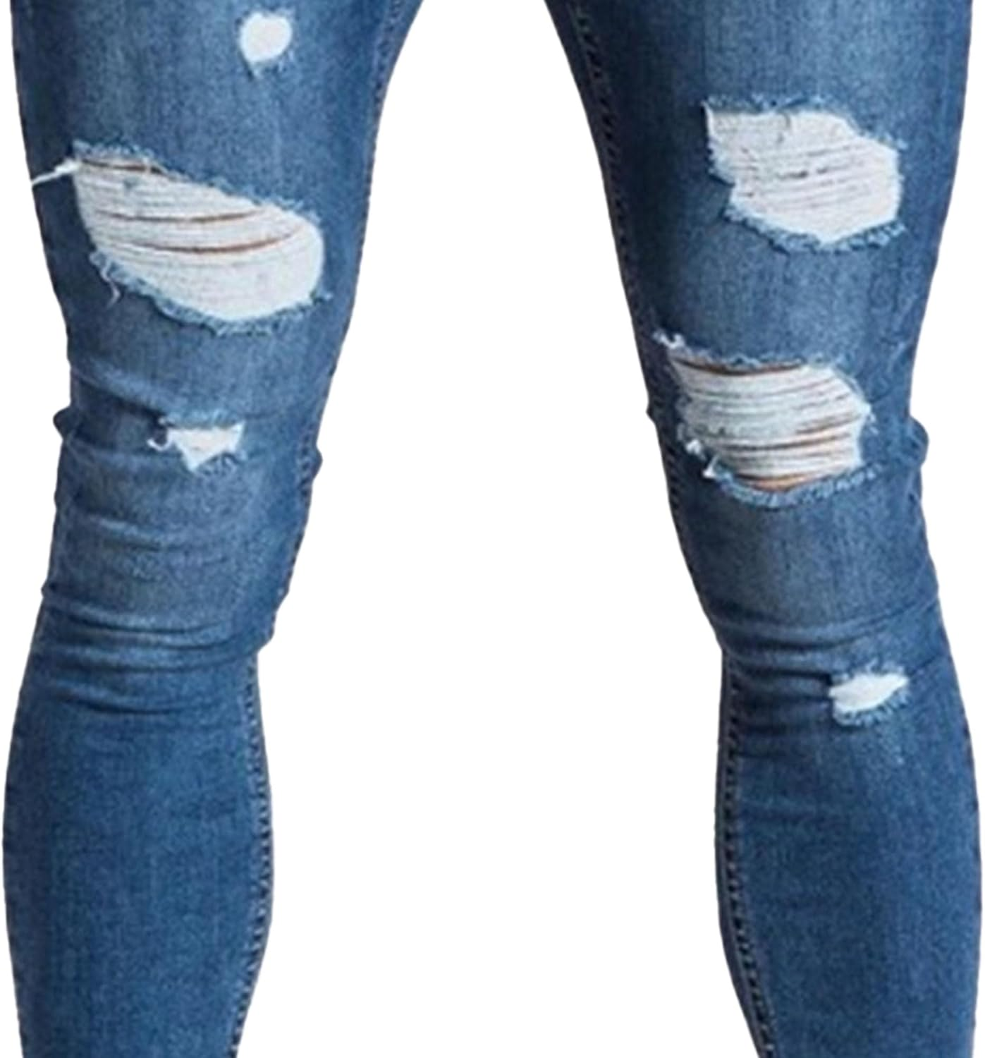 Men Stretch Mid Waist Ripped Denim Pant Casual Street Pencil Jeans with Holes Y2K Classic Skinny Motorbike Trousers, Dark Blue1, X-Large image number 6