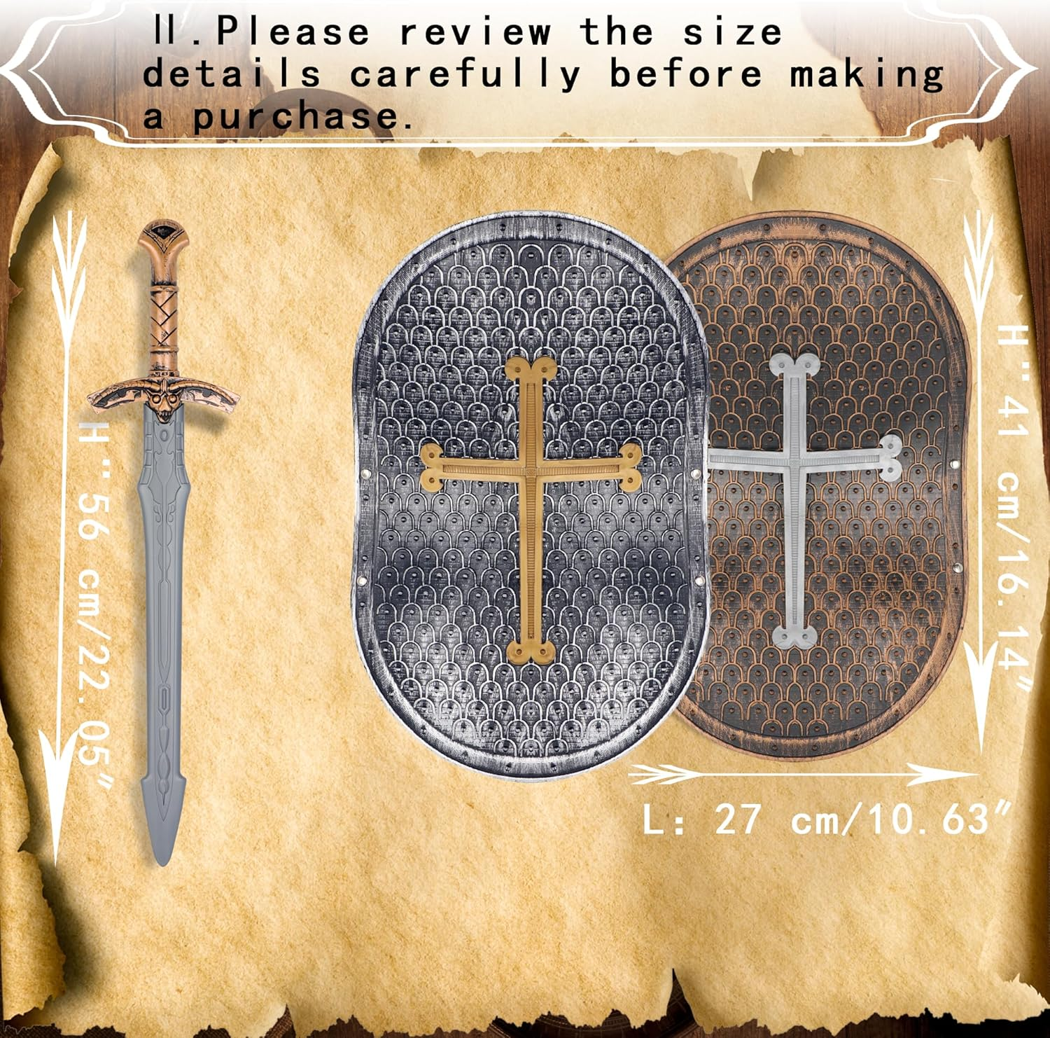 Crusaders Medieval Knight Armor Props Set Including Chest Plate Shield and Swords image number 5