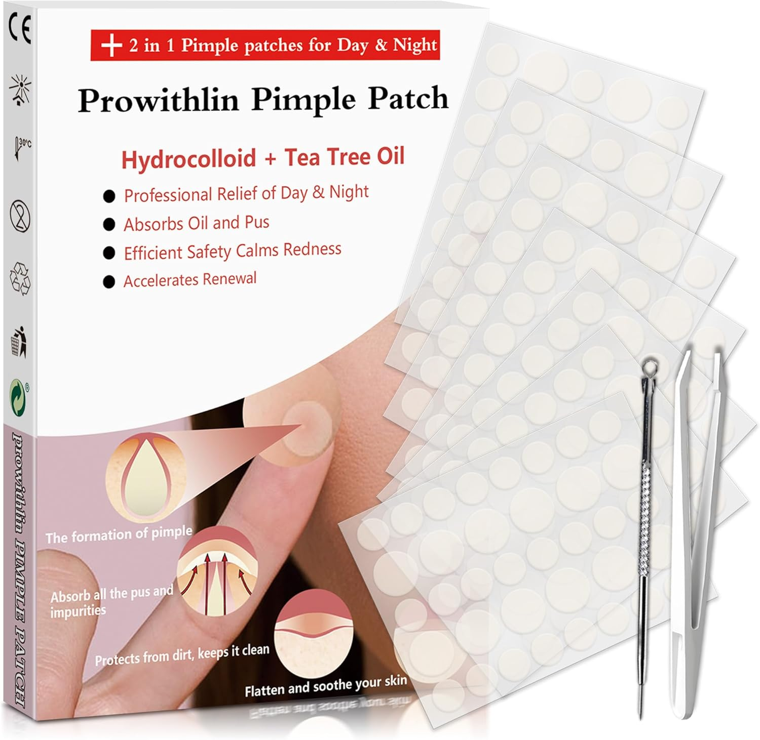 Prowithlin Pimple Patches, Invisible, Fast Absorbing Patch Acne for Day & Night Use, Acne Patch for Skin Care Clearer, Gentle Hydrocolloid Patches Acne, 252 Count, 2 Size（10Mm & 12Mm） image number 2