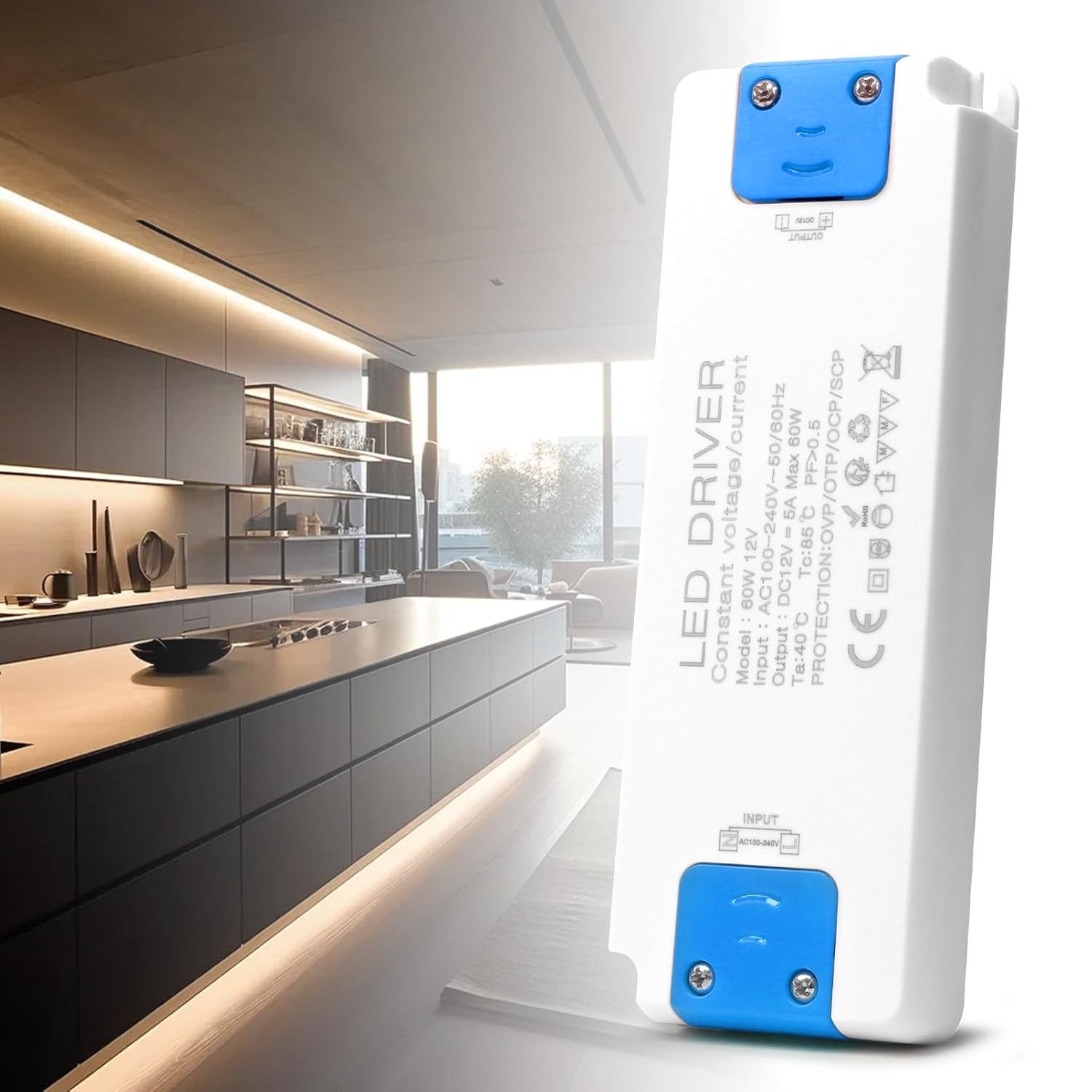 LED Driver 12V, BRIMETI 60W LED Transformer 5A Slim LED Power Supply Adapter AC 240V to 12V DC Low Voltage, Constant Voltage, Suitable for LED Light Strip image number 2