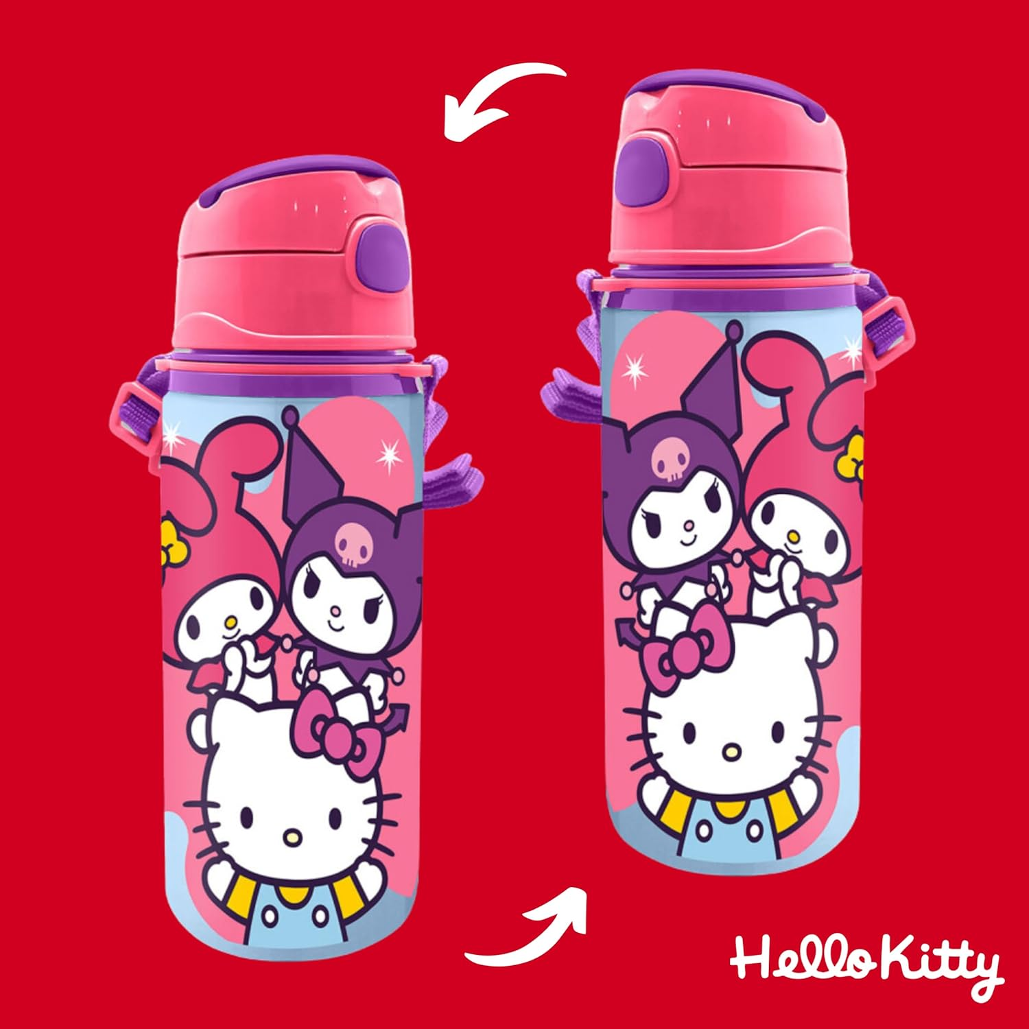 Sanrio Hello Kitty Reusable Bottle Durable Aluminum Design Water Bottle for Girls Travel Bottle with Handle 600Ml Capacity