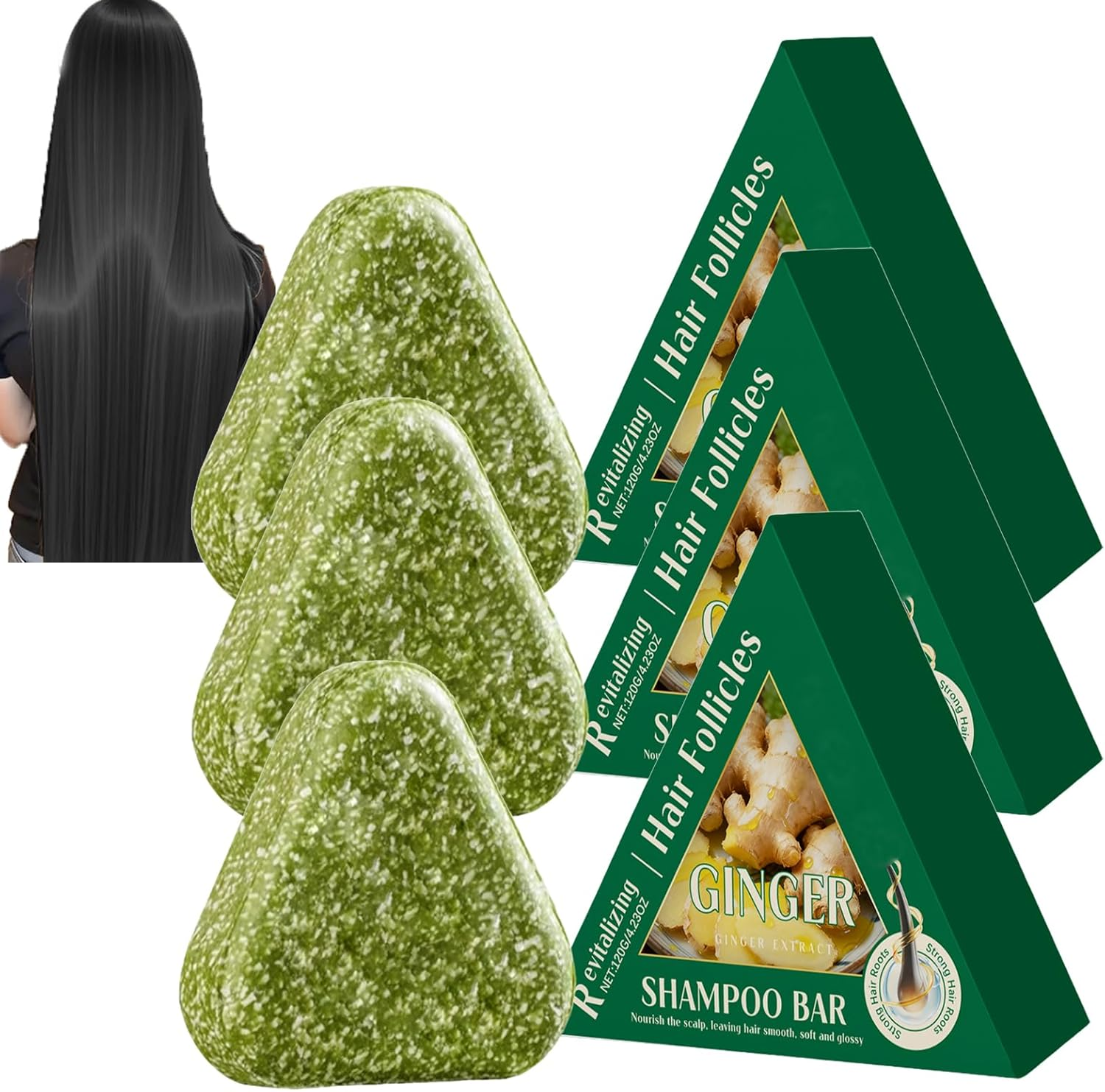 Ginger Shampoo Bar, Long Lasting Moisturizing Gingers Soap Gentle Non-Greasy Ginger Bar Shampoo, Deeply Cleansing Scalp Hydrating Hair Soap Scalp Nourishment, Strengthenning Volumizing (4Pcs)