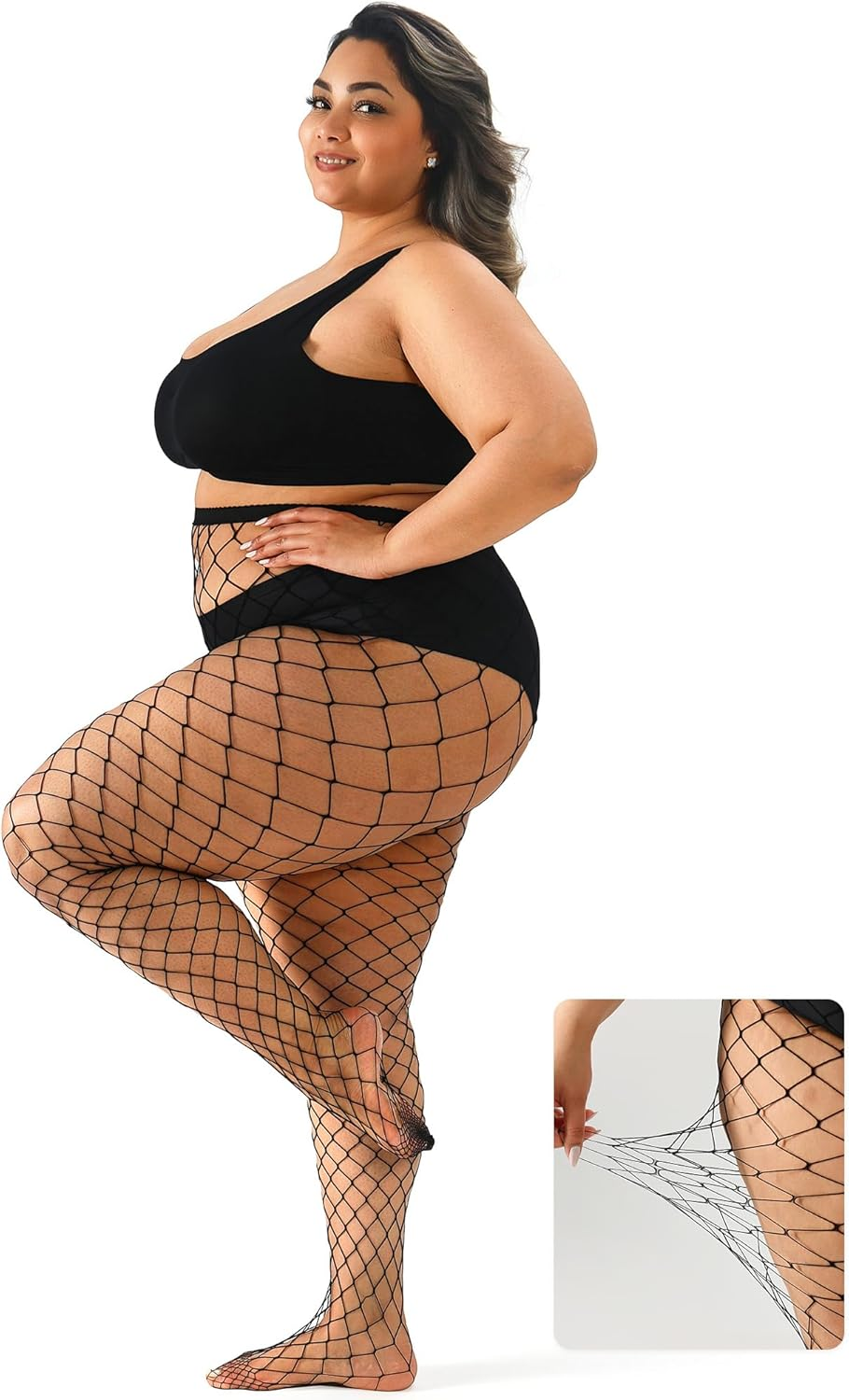 Plus Size Fishnet Tights Stockings Big Mesh Leggings Pantyhose for Women - Caramel image number 5