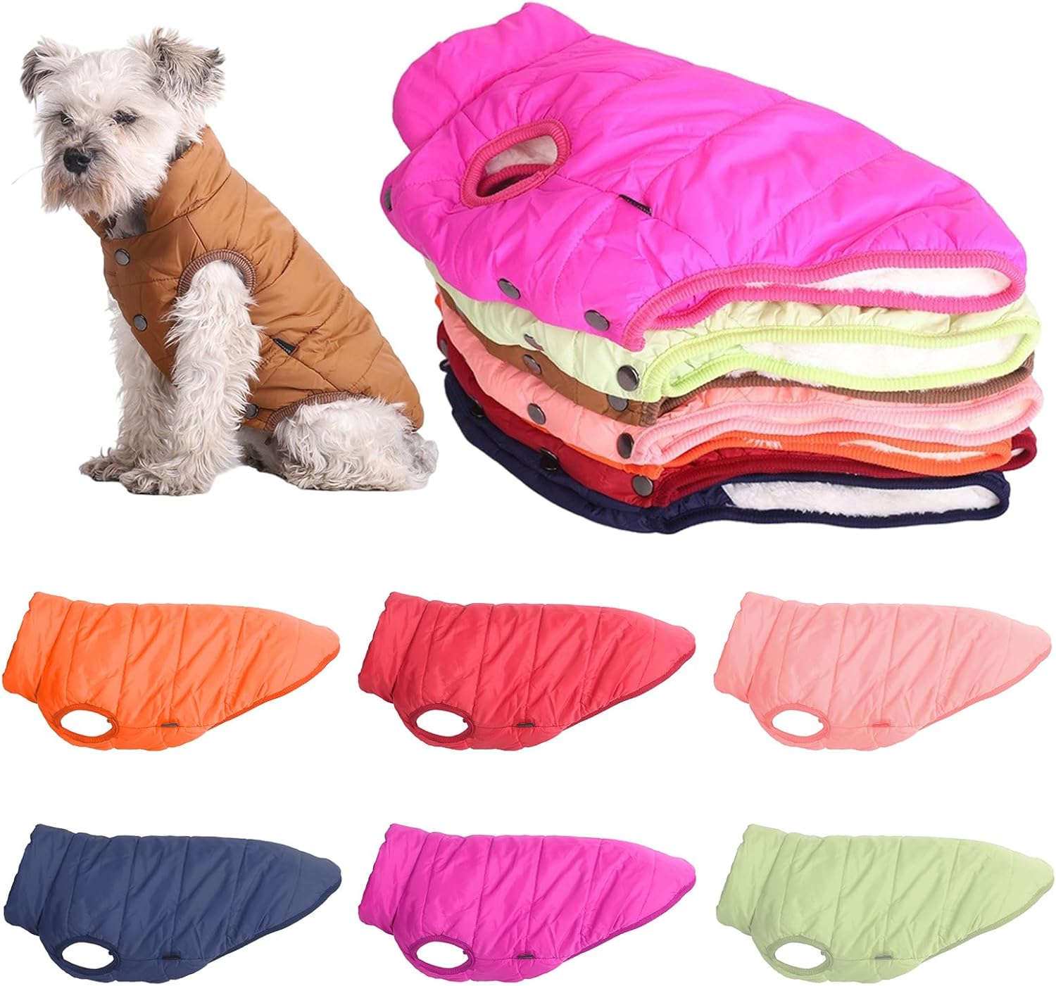 Dog Cosy Fleece Jacket Winter Lined Coat Clothes Warm Padded for Small Medium Large Dogs (Coffee, L) image number 3