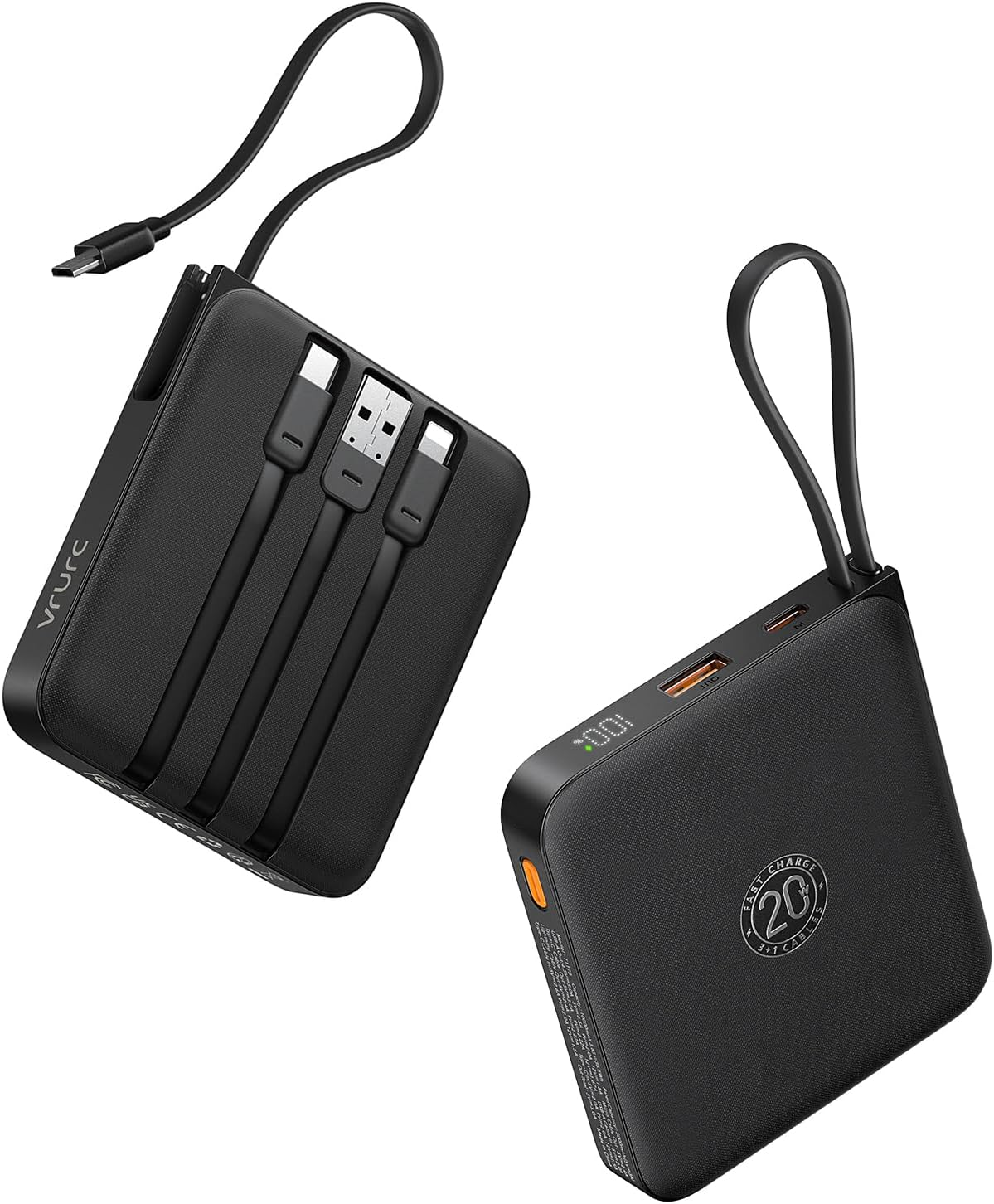 Portable Charger with Built in Cables, 22.5W Fast Charging for Iphone, 10000Mah Battery Pack Cell Phone Power Bank for Iphone 16 15 14 Samsung Galaxy S24 S23 Android Tablet, Black image number 2