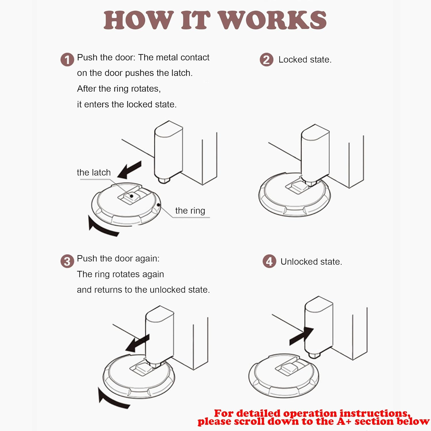 Mechanical Door Stopper - Upgrade with Removable Design, Adjustable Height for Door Gaps, Windproof, Easy Installation with Adhesive Pads or Screws (Golden)