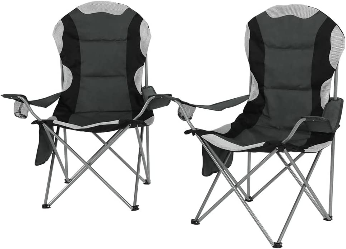 Weisshorn Set of 2 Camping Chairs, Outdoor Armchair Lounge Beach Chair Portable Folding Lightweight Camp Lounger Travel Hiking Fishing Picnic Gear, with Carry Bag Drink Holder Foldable Navy