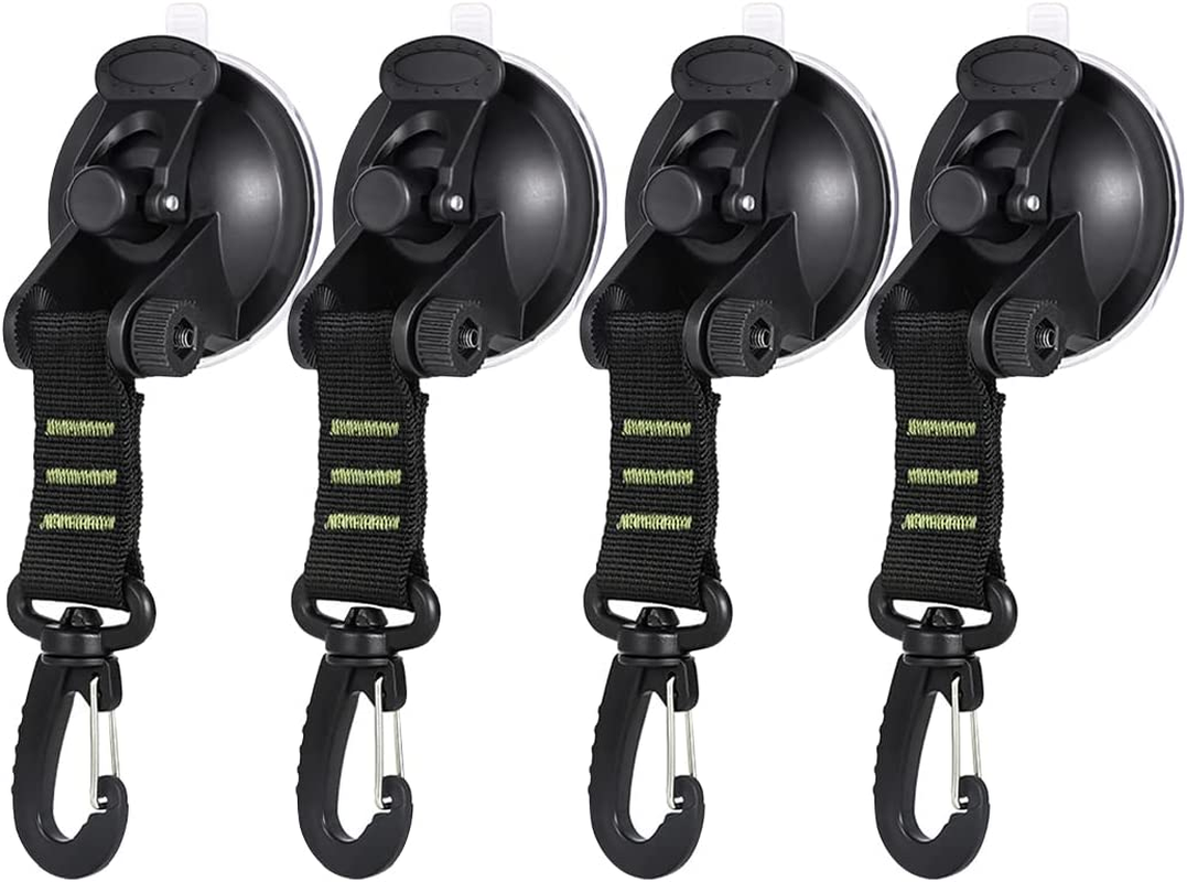 4PCS Heavy Duty Suction Cups with Hooks, Car Camping Tie down Tarp Accessory, Strong Power Viscous Silicone and Securing Hook, Universal for Car Awning, Boat, Camping Trap (Red)