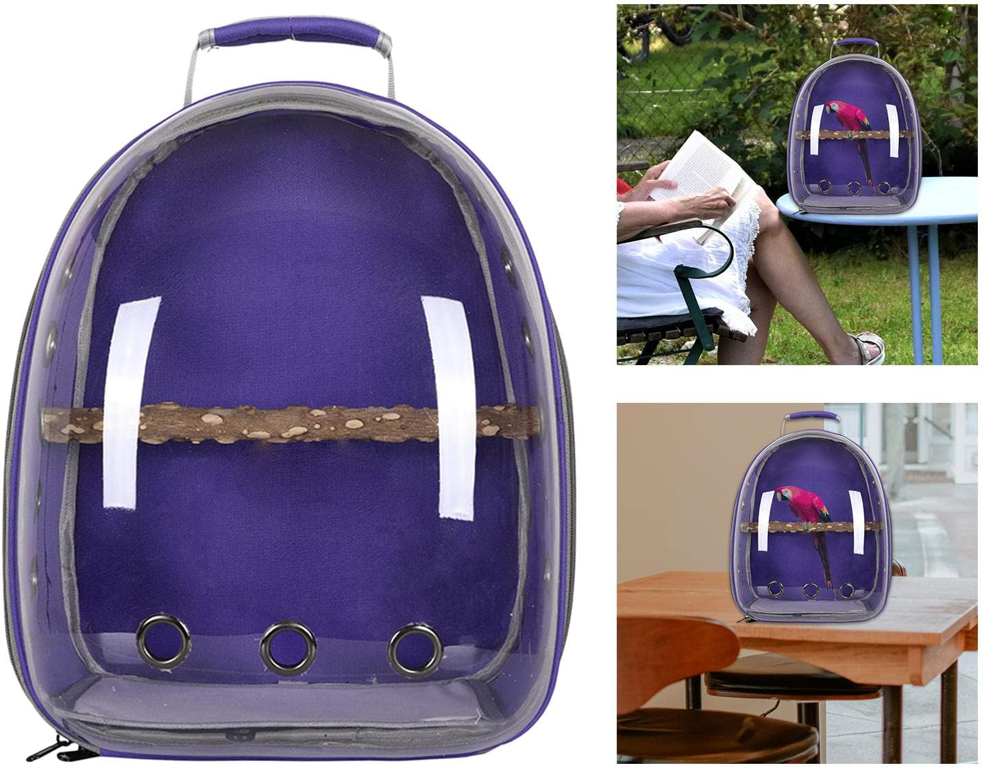 Bird Carrier Bag Pet Backpack Parrot Cage Large Space with Standing Perch Lightweight Carry Bag for Finches - Purple image number 4