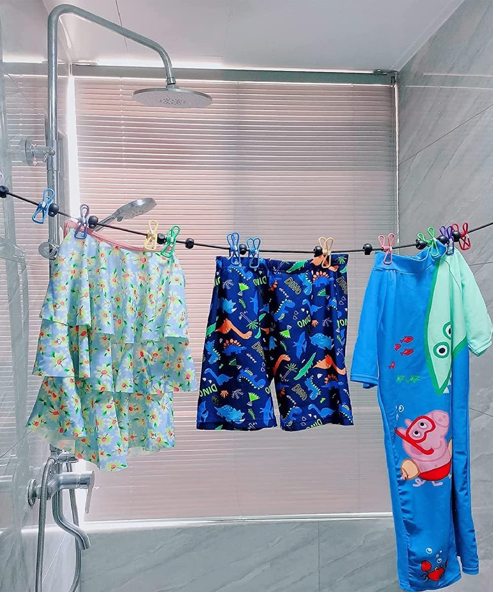 2 Pack Portable Clothesline with Climbing Carabiner Travel Clothesline with 12 Clothespins, Home Retractable Portable Clothesline for Indoor and Outdoor, Outdoor Camping (Blue) image number 6