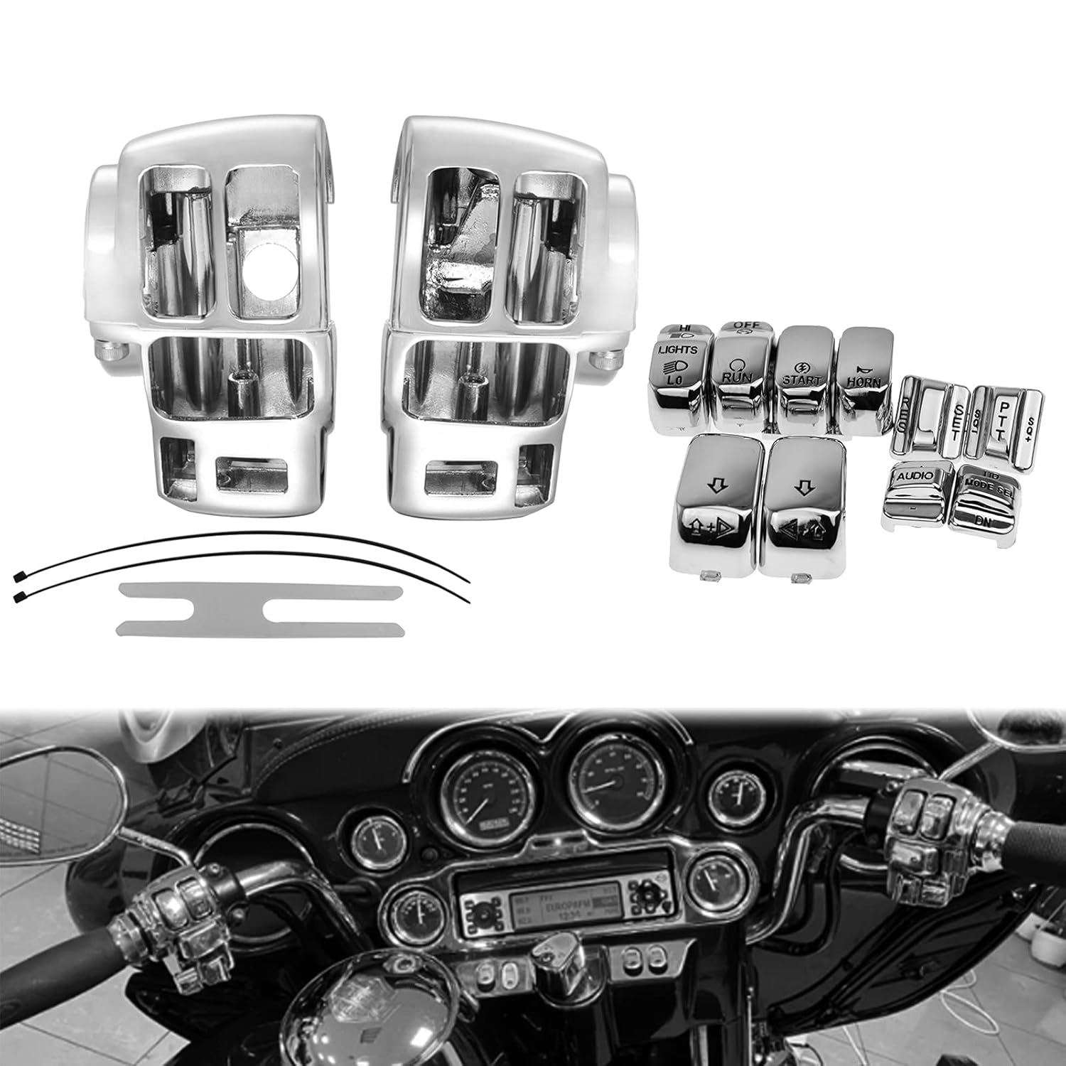 HDBUBALUS Handlebar Switch Housing Cover Case Switch Housing Caps Fit for Harley Touring Road King Tri Electra Glide 1996-2013 Chrome image number 4