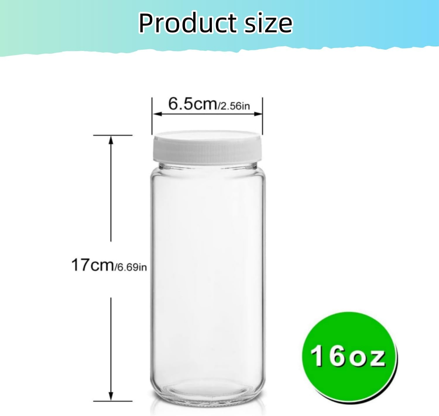 6 Pack Glass Juice Bottles, 16 Oz Glass Bottles with Caps.Reusable Jar Clear Glass Water Bottle with Plastic Airtight Lids for Juice, Smoothies, Tea, Milk, Kombucha, Homemade Beverages image number 4