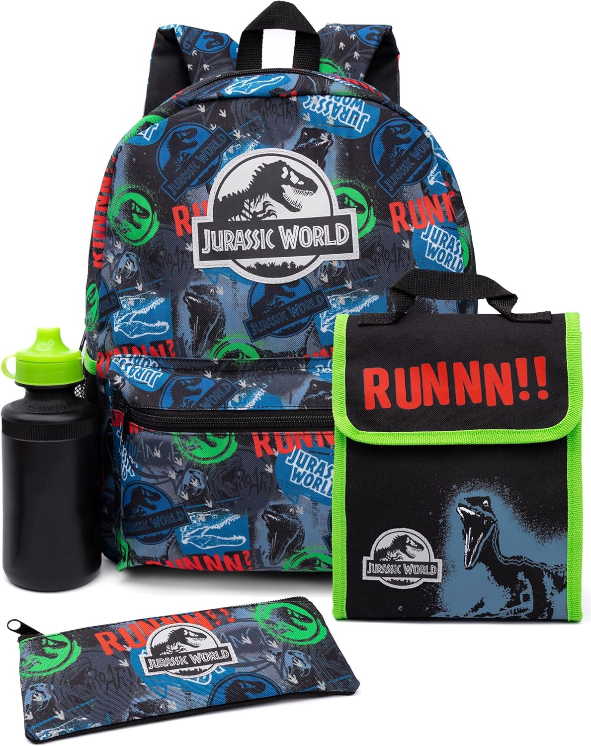 Jurassic World Backpack and Lunch Box Set for Kids | 4 Piece Dominion Movie T-Rex School Rucksack, Lunch Bag, Pencil Case & Water Bottle One Size image number 6