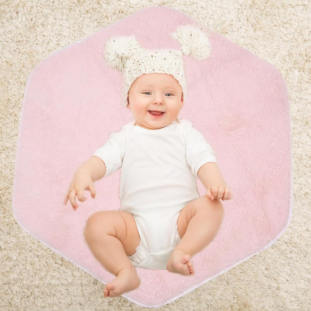 Hexagon Play Tent Rug for Boys & Girls &ndash; Soft Crawling Mat Cushion for Nursery, Playroom or Playhouse, Plush Floor Carpet for Kids Room image number 1