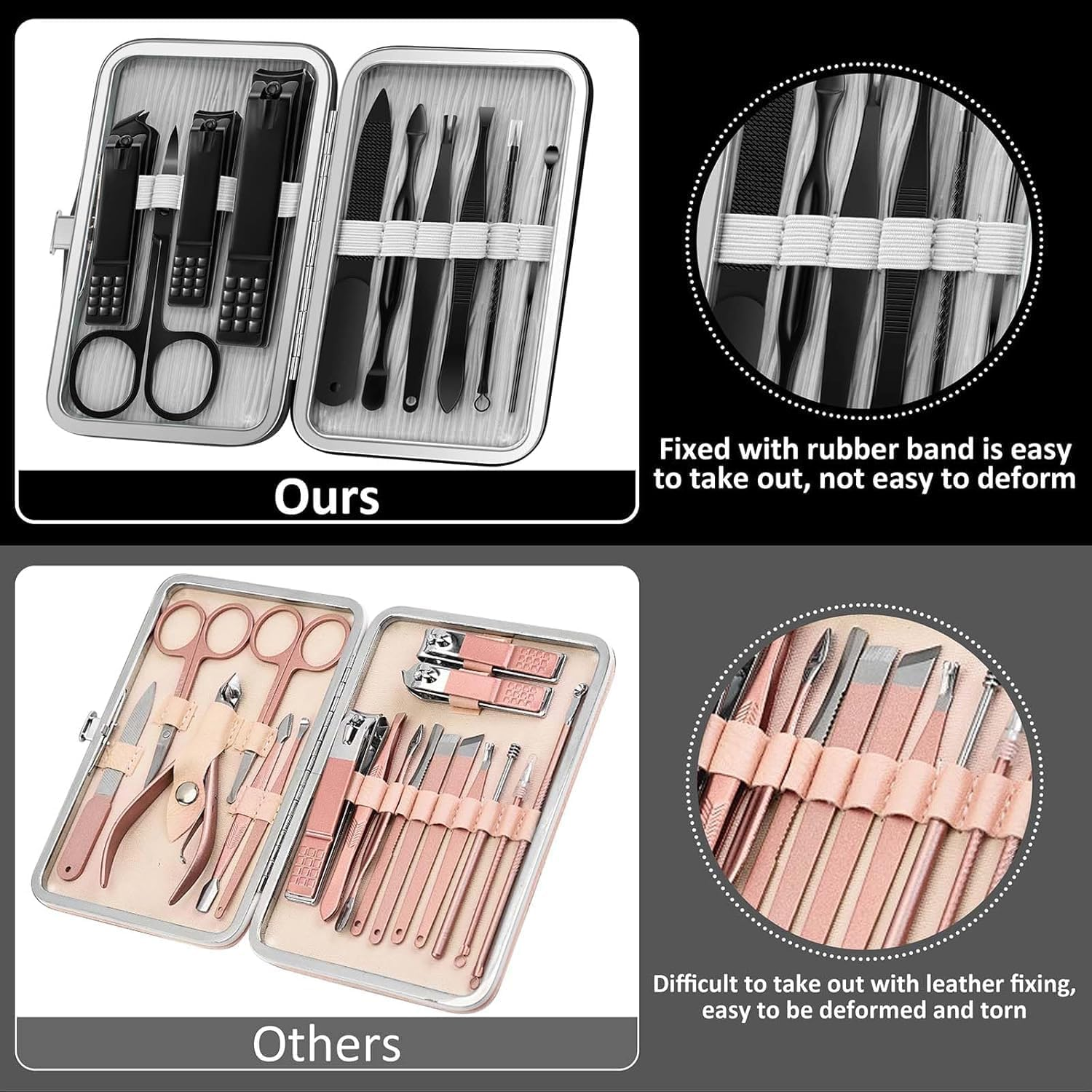 Manicure Set, 10 Pcs Nail Kit, Black Professional Manicure Pedicure Kit, Grooming Kit, Men'S Nail Clipper Sets, Stainless Steel Nail Cutter Tools with Luxurious Travel Leather Case image number 3