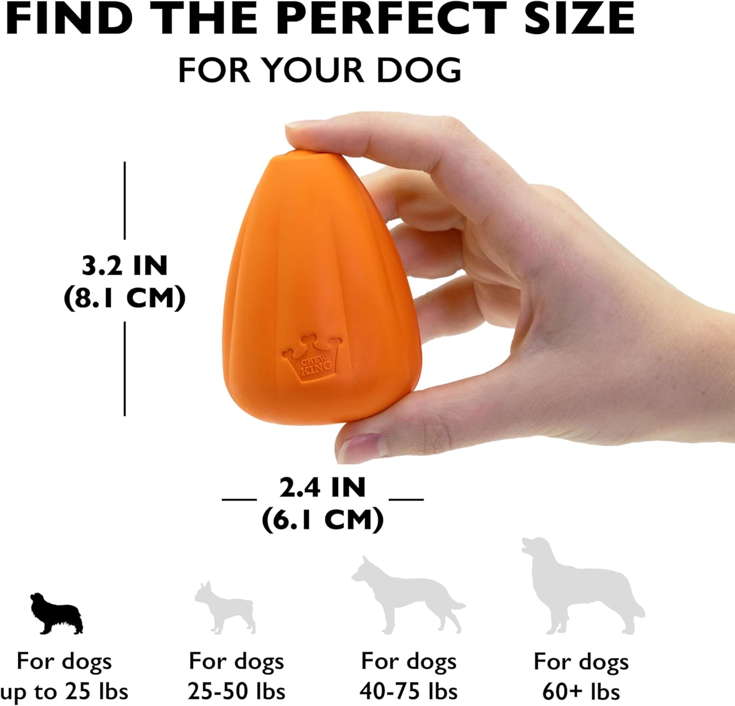 Chew King Premium Treat Dog Toy, Extremely Durable Natural Rubber Toy, Bacon Flavored Dog Toy Orange Medium