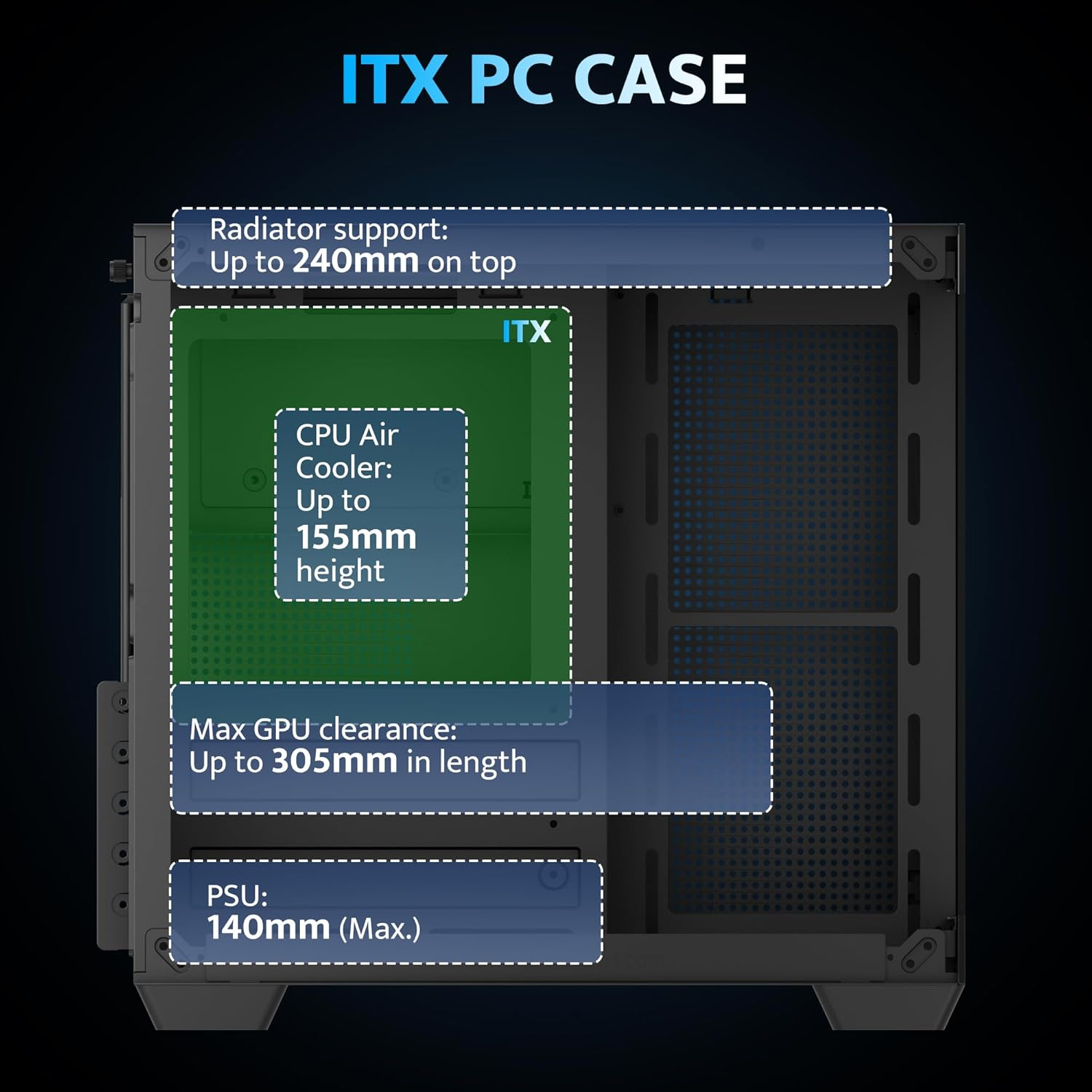 Darkflash ITX PC Case, Pre-Install 3 PWM ARGB Fans Computer Case, Full View Dual Tempered Glass ITX Case, Mini Size, Supports 240Mm AIO(C275P) (Black) - Black image number 1