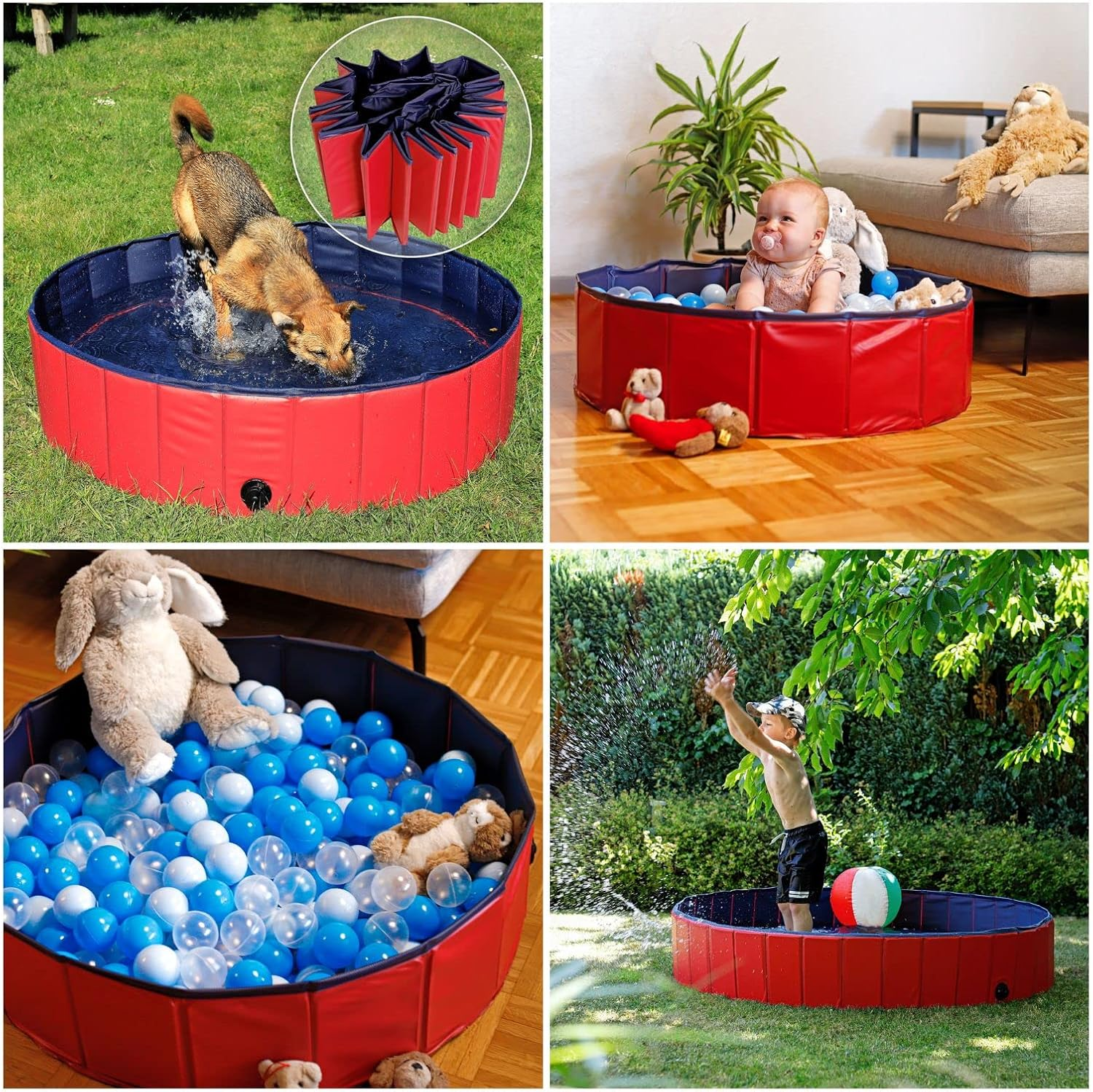 Dibea Foldable PVC Dog Swimming Pool for Dogs, Dog Bath, Water Pool for Dogs, Blue/Red