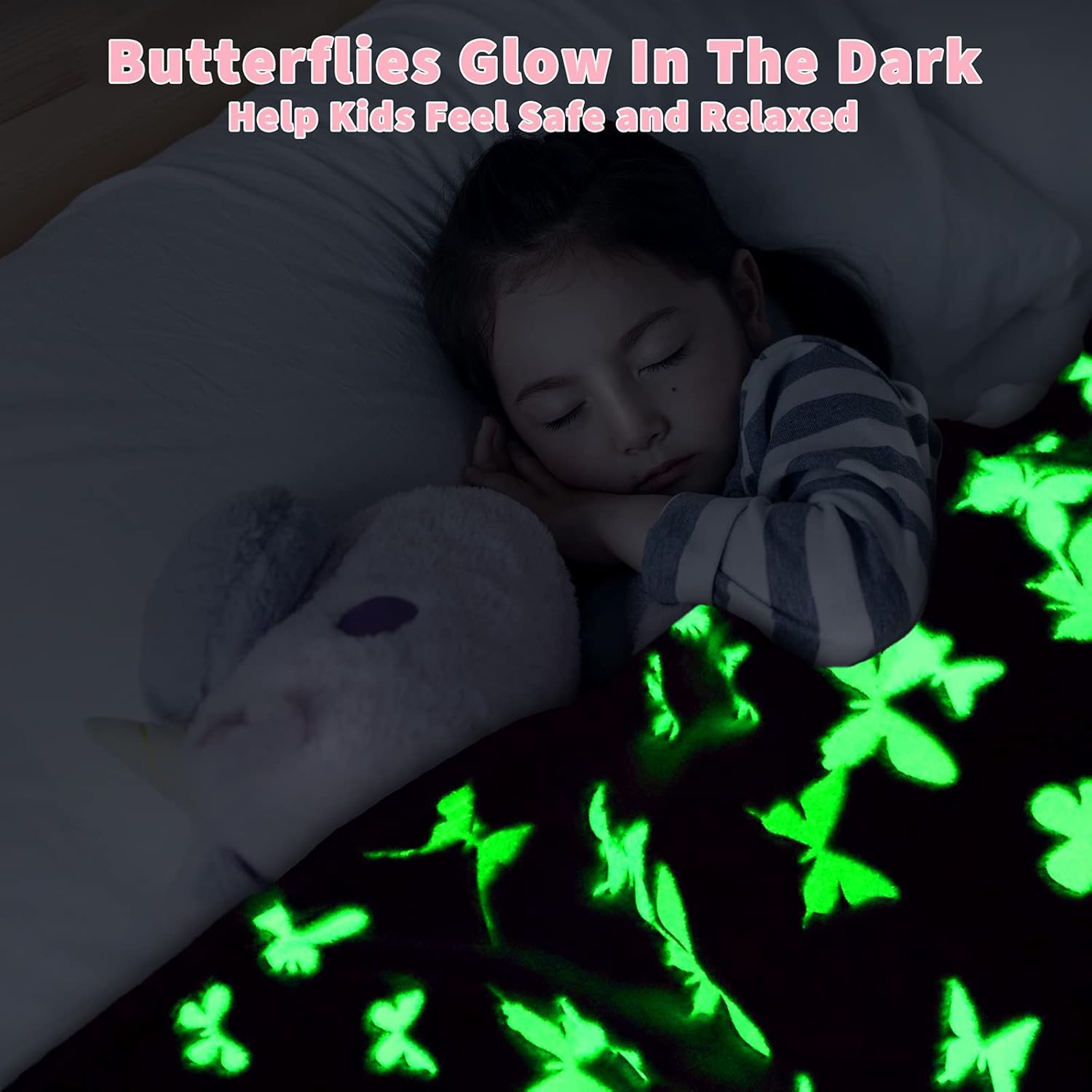 Glow in the Dark Blanket Butterfly Gifts for Kids Girls Birthday Christmas Bedroom Bed Room Decor Soft Cozy Fluffy Plush Fleece Premium Luminous Throw Fun Cool for Teen Toddler 50"X60" - Pink image number 7