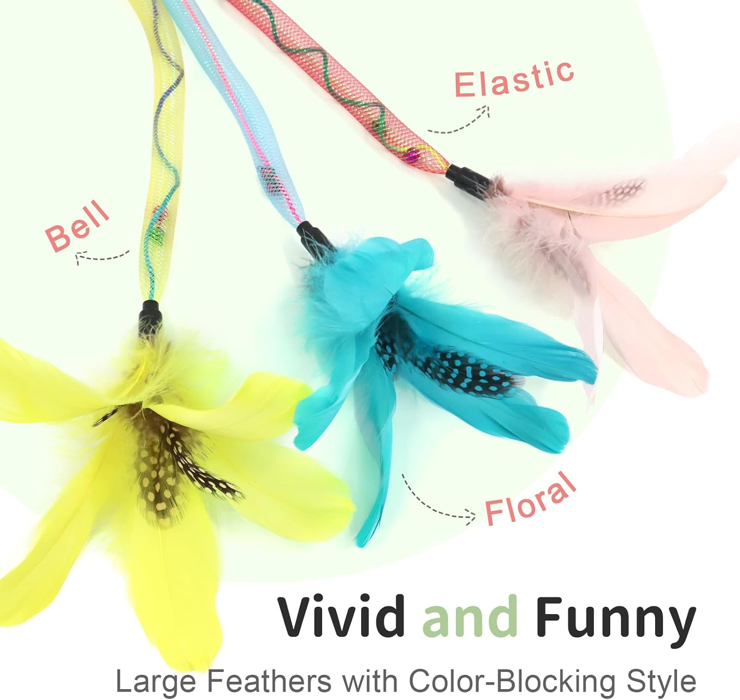 SONGWAY Cat Rainbow Wand Toy - Rainbow Cat Feather Toys with Bells, Colorful Mesh Teaser Wand with Feather Tail, Interactive Toys for Indoor Cats Kittens, Light Color image number 2