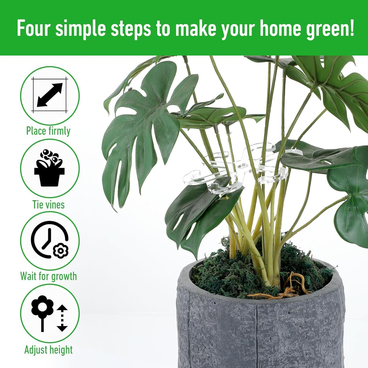 Climbing Houseplant Stem Supports,4Pcs Clear Plastic Flower Plant Growth Stake Trellis,Stem Support Hooks Plant Vine Wall Clip Plant Support Stake (A) image number 5