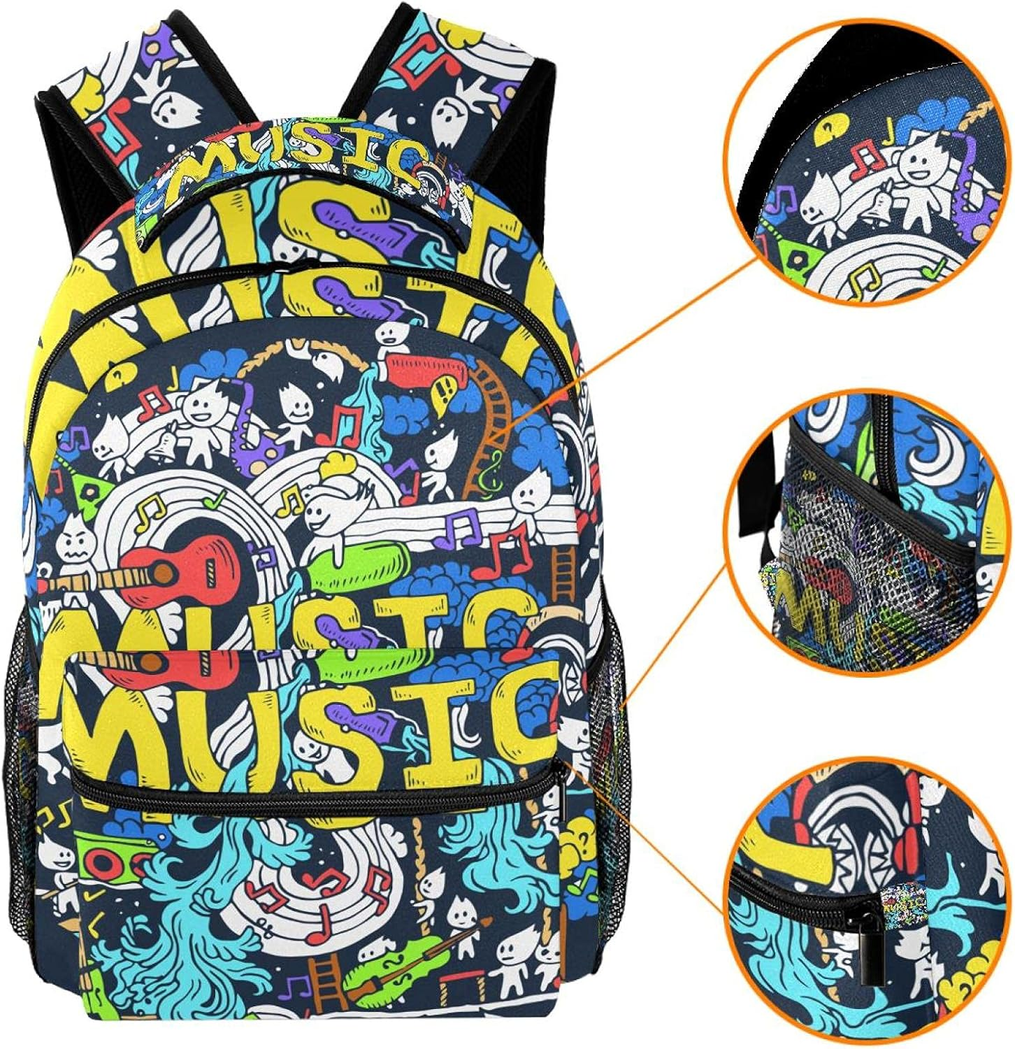 Musical Art with Funny Creatures Backpack Students Shoulder Bags Travel Bag College School Tote Backpacks image number 5