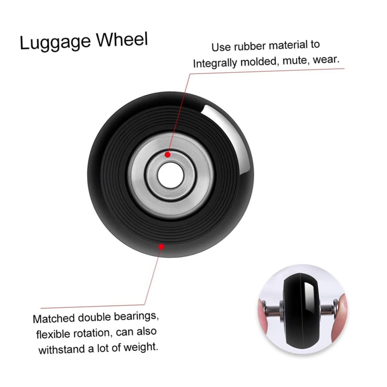 Anneome Silent Rubber Caster Wheel Replacement Kit for Luggage and Suitcases with Wear-Resistant Material and Smooth Rotation for Easy Transport image number 6