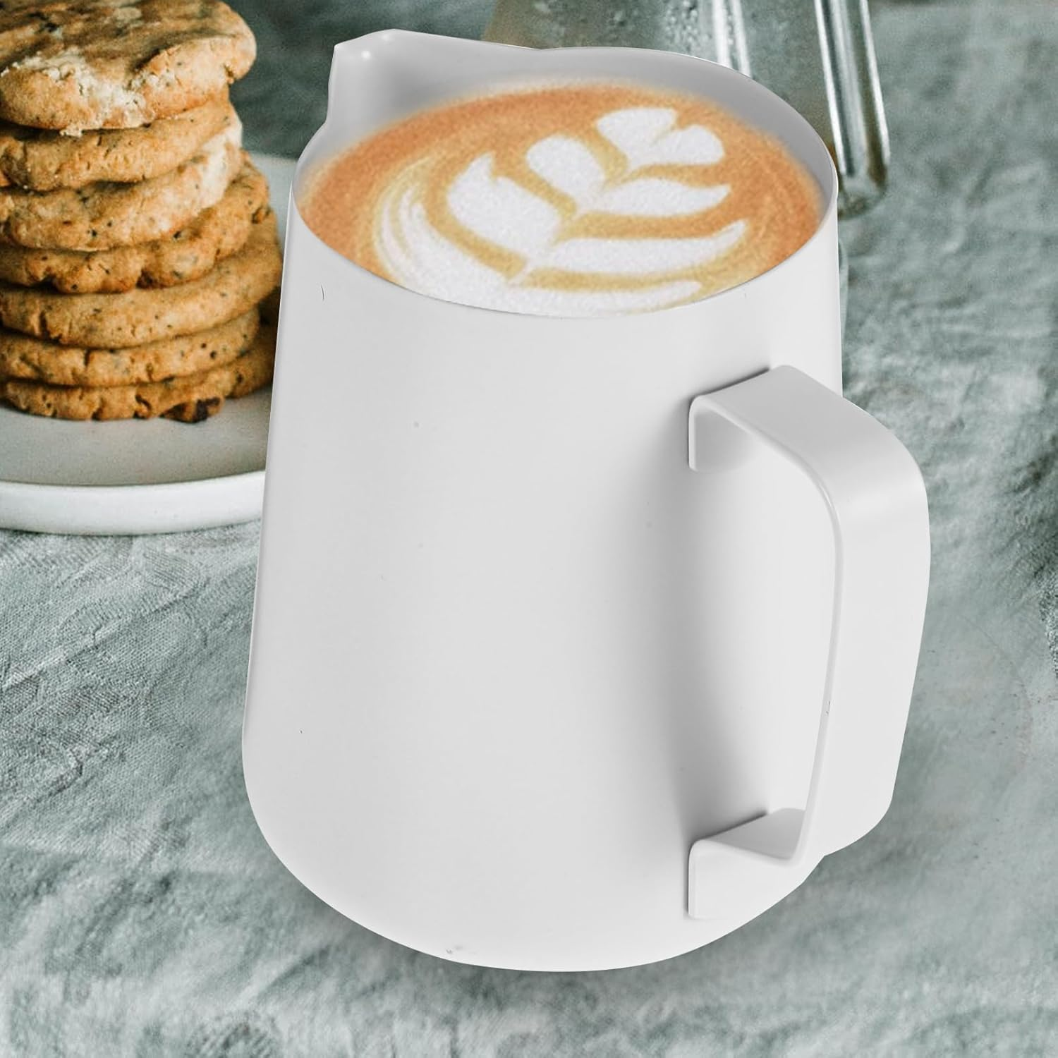 Balacoo 600Ml White Stainless Steel Milk Frothing Pitcher with Non-Stick Coating Thickened Coffee Frother Cup for Latte Art and Espresso Milk Steaming image number 1