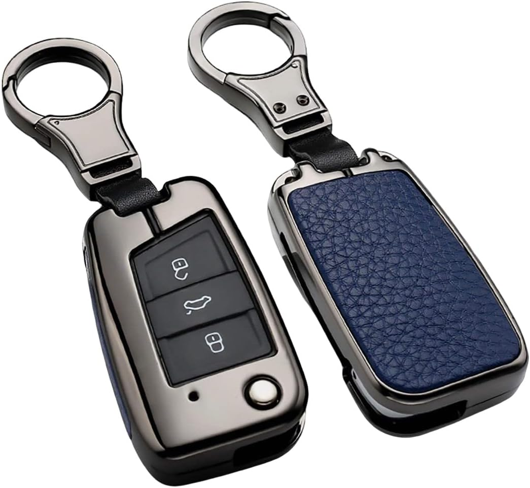 Ontto Stylish Key Fob Cover Fit for VW Flip Key Case Key Protector Metal Key Shell