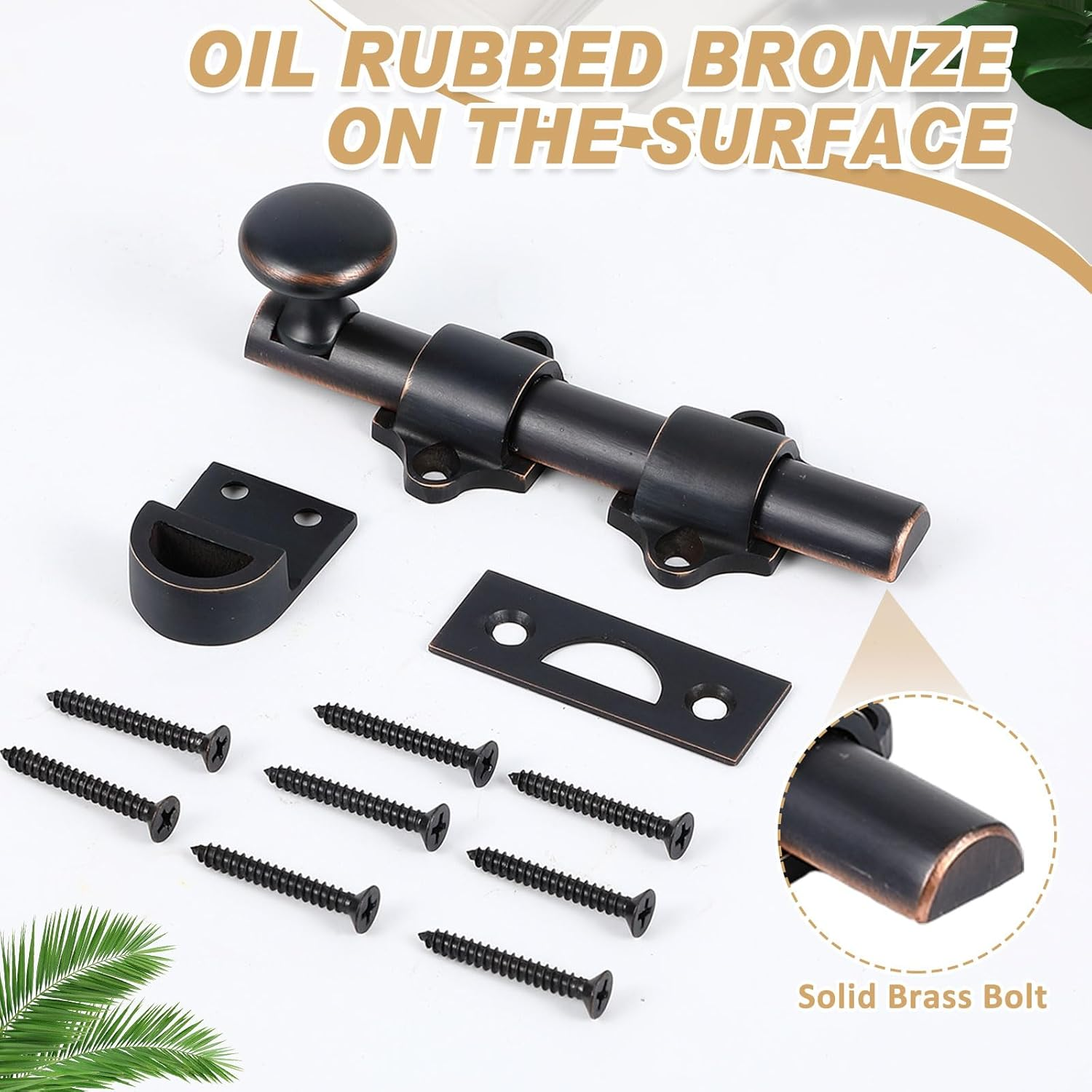 Tandefio 2 Pcs Dutch Door Bolt 4 Inch Surface Bolt Sliding Door Locks Hardware Solid Brass Latch, Attic Latch for Dutch Slide Barn(Bronze) image number 6