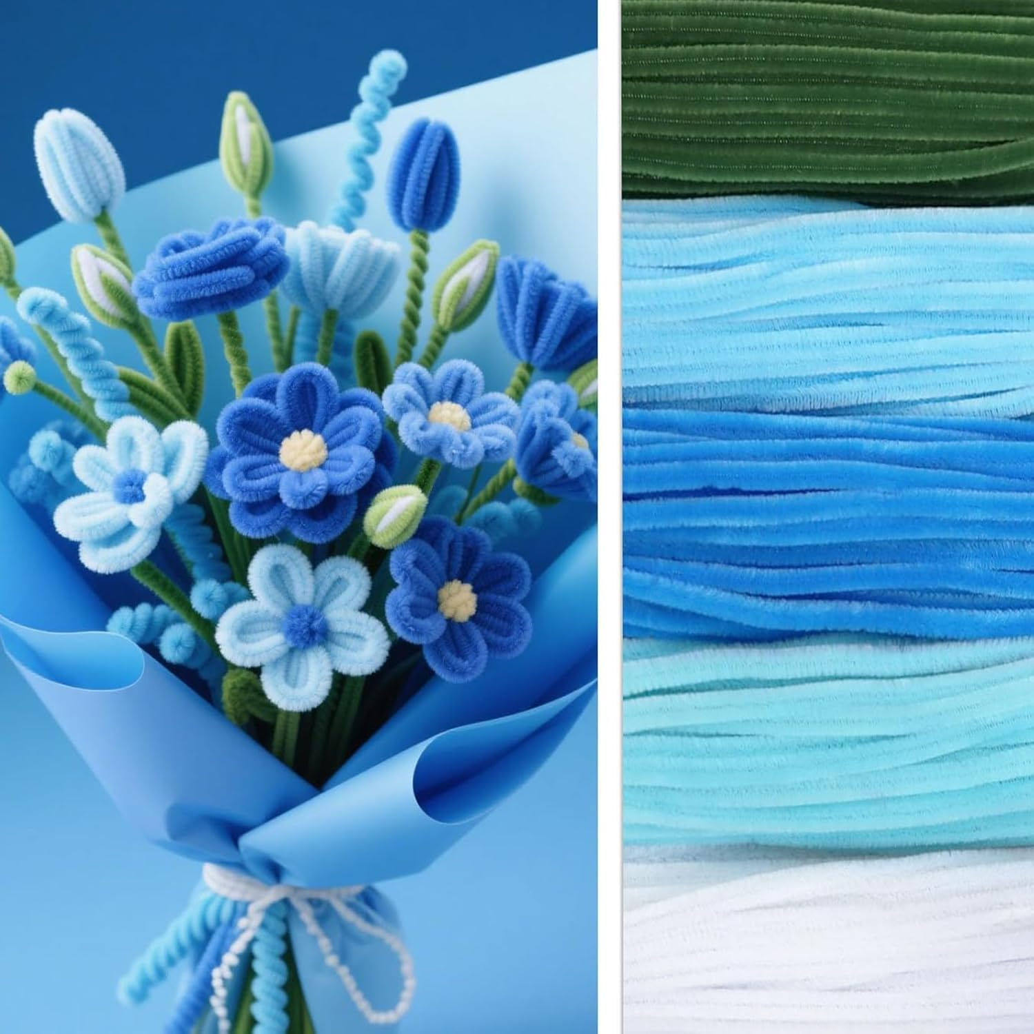 526 Pcs Chenille Stems Pipe Cleaners &ndash; Color Scheme of Blue-Series Handcrafted Flowers, 12 Inch, Craft Supplies for DIY Art Projects, Kids Crafts, Floral Decoration,Classroom Use