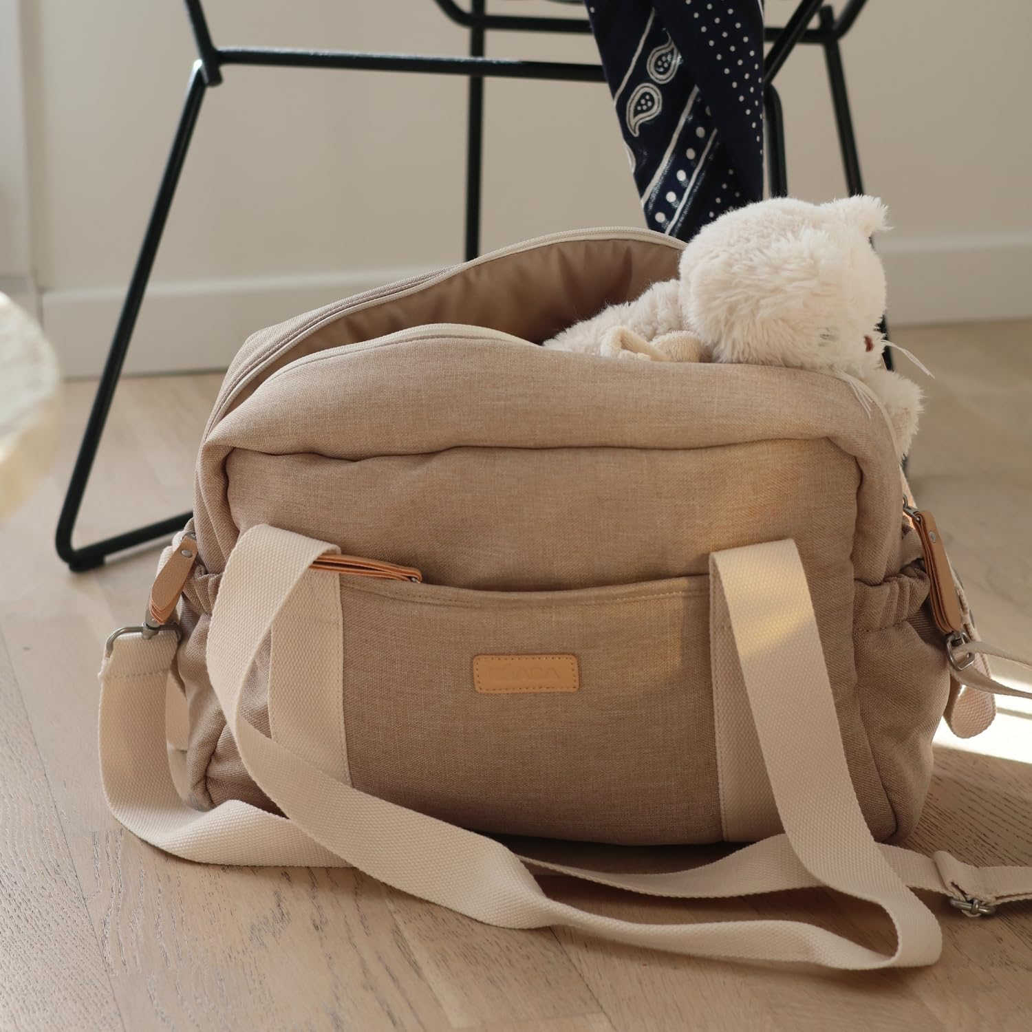 B&Eacute;ABA, Baby Changing Bag, Multiple Compartments, 10 Pockets, Trolley-Case Zipper, Shoulder Strap, Cooler Bag, Changing Mat, Water-Repellent, Capacity 16L, Sac Paris, Clay Earth image number 1