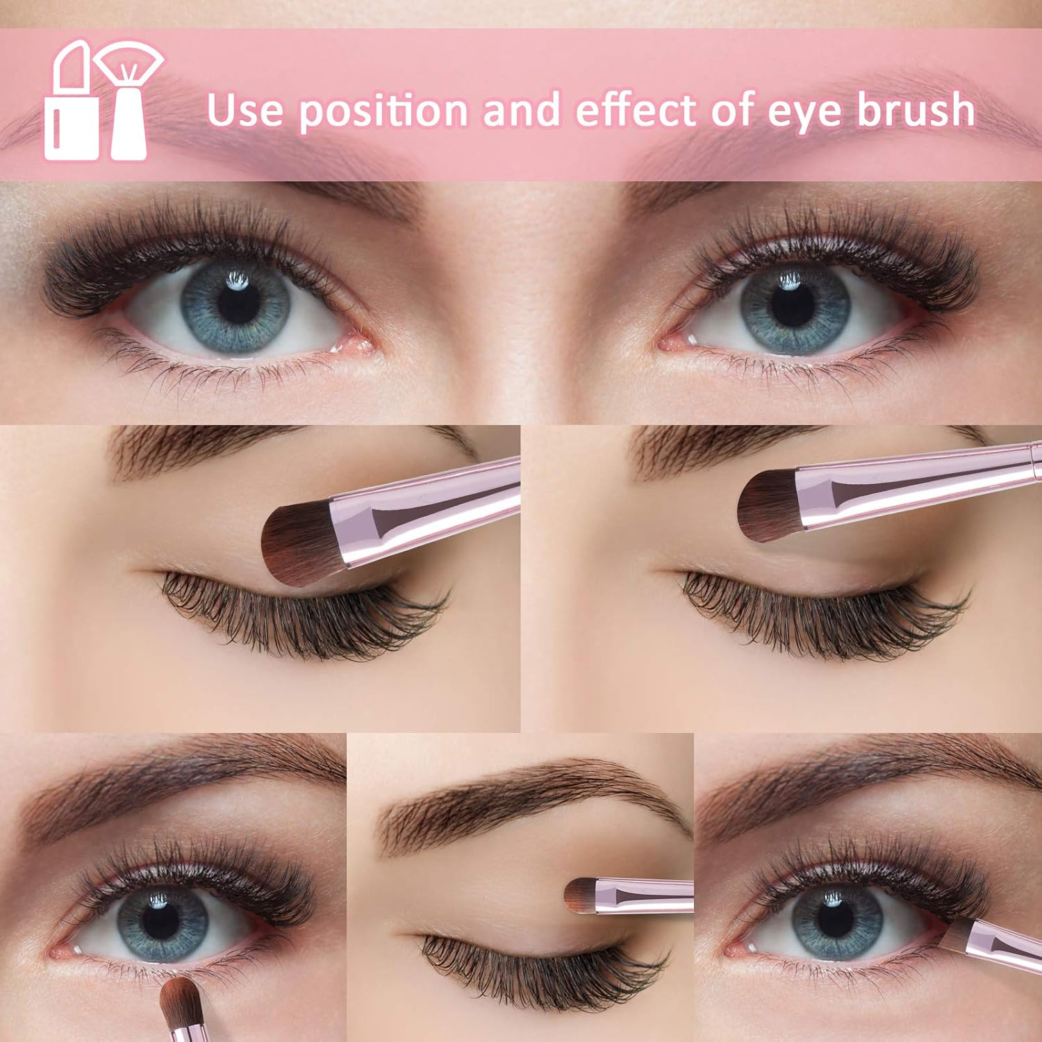 5Pcs Eyeshadow Brush Set, Portable Eye Brushes, Premium Eye Makeup Brush, Eyeliner Brush, Angled Brush by YUESHENNAN (Pink). image number 2