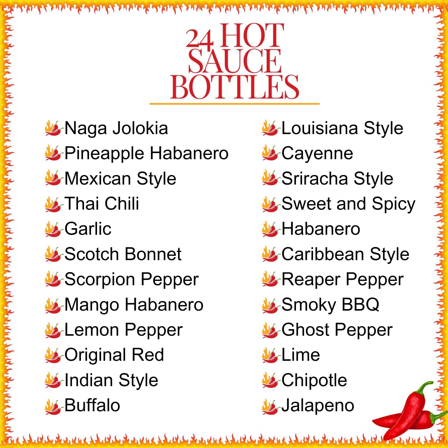 Tilz, Hot Sauce Gift Sets |24 Hot Sauce Bottles, Sampler, Chilli Sauce, Food Gifts for Men |Sriracha, Jalapenos, Garlic, Cayenne Pepper, ⁠Scotch Bonne, ⁠BBQ, Chipotle |Christmas Gifts Men, Women image number 6