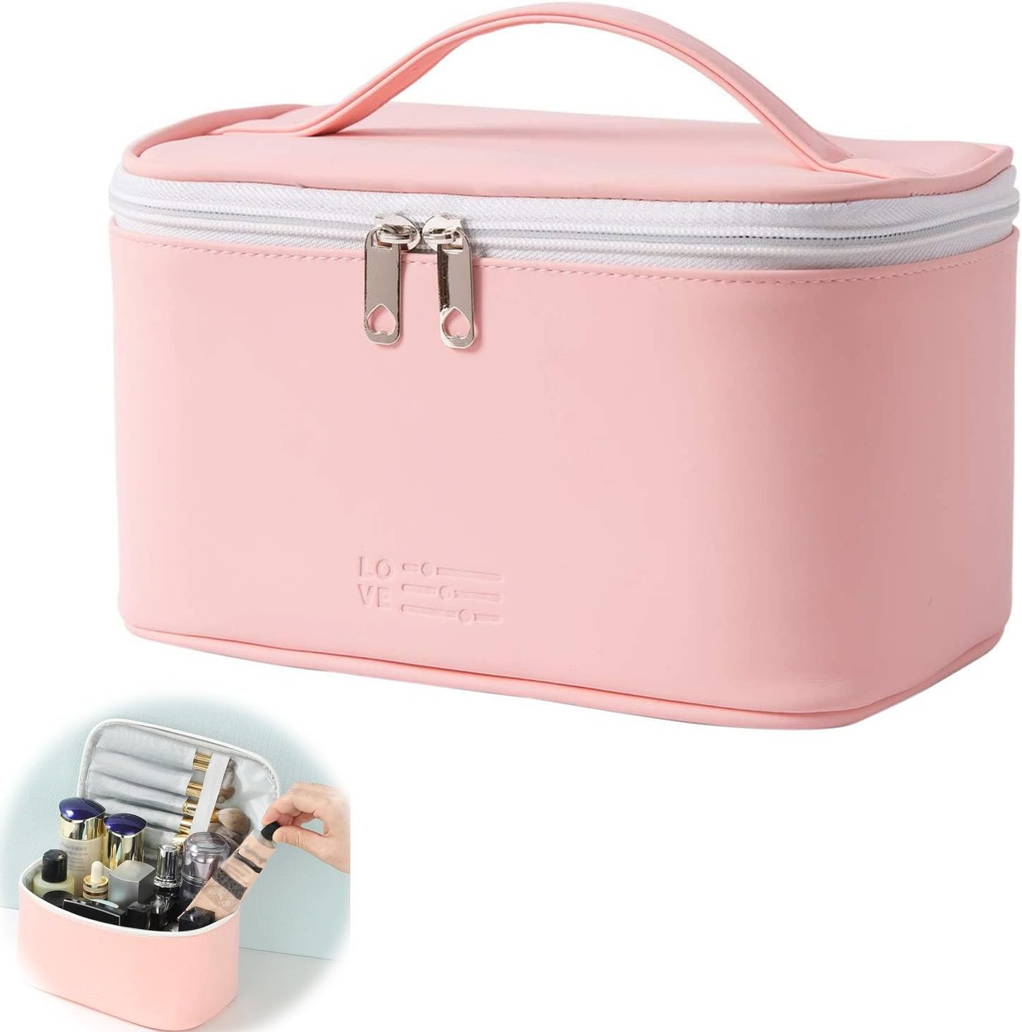 Custelen Waterproof Light Pink Makeup Bag &ndash; Small Cosmetic Organizer Pouch with Zipper for Women and Ladies image number 3