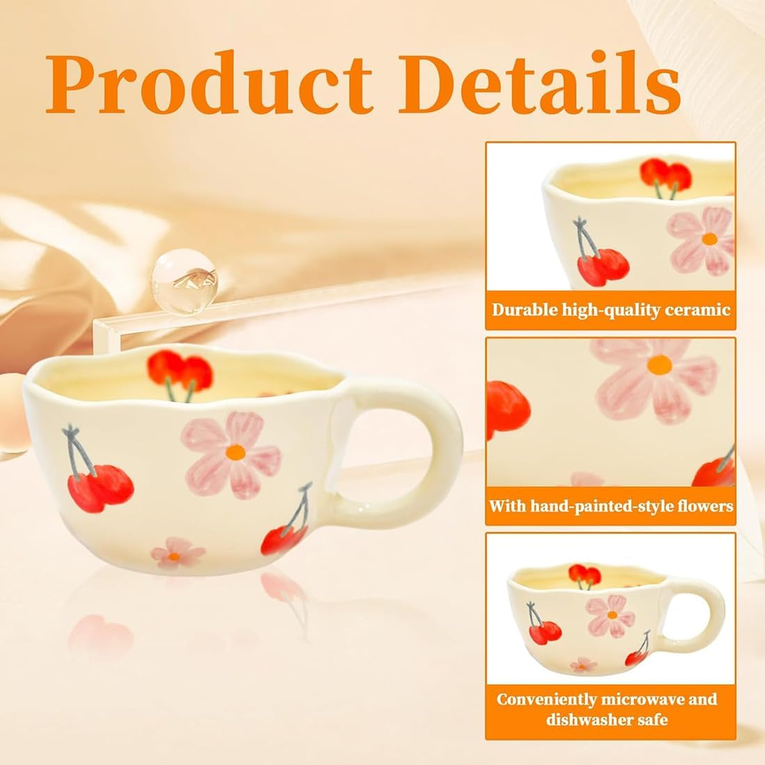 Ceramic Flower Mug, Vintage Floral Coffee Cup with Handle - 8.5 Oz/250 Ml Creative Porcelain for Latte, Tea, Cappuccino, Cocoa image number 4