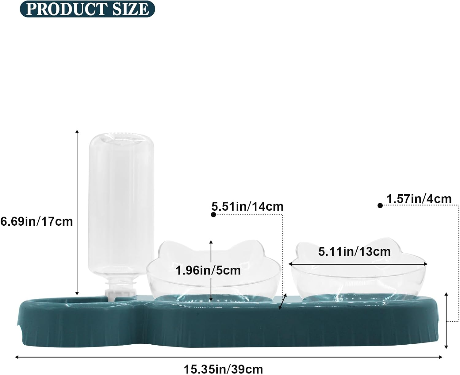 Triple Cat Bowls, 15&deg; Tilt 3-In-1 Water Feeder with Automatic Bottle, Whisker Friendly Wet and Dry Elevated Feeding Dishes for Small Cats and Puppies (Navy Blue) - Navy Blue image number 3