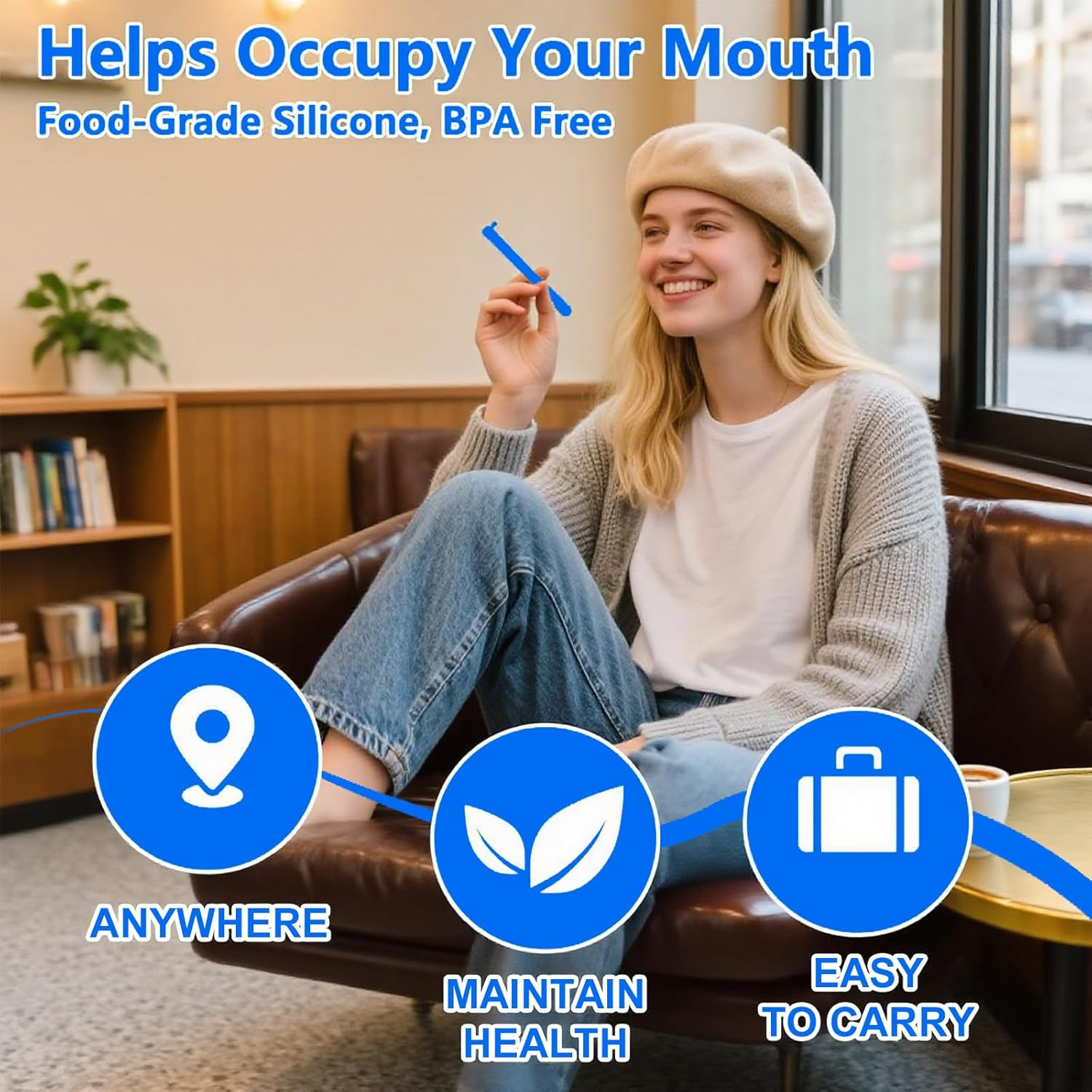 6Pcs Chewable Essential Oil Breath Sticks - Reusable Silicone Chewable Breather, Washable for Adults image number 1