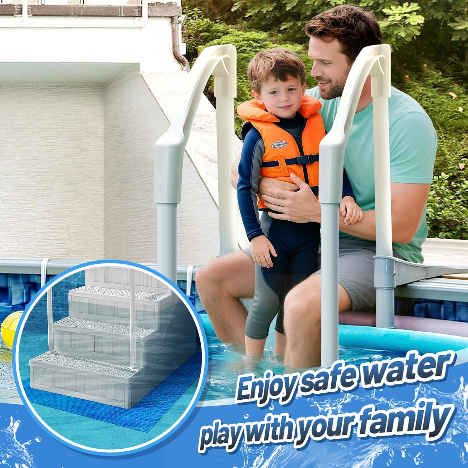 Swimming Pool Ladder Step Mat - 36 * 36In Large Non-Slip Texture Pad for In-Ground or above Ground Pools, Vinyl Stairs Stability Cushion Protector image number 5